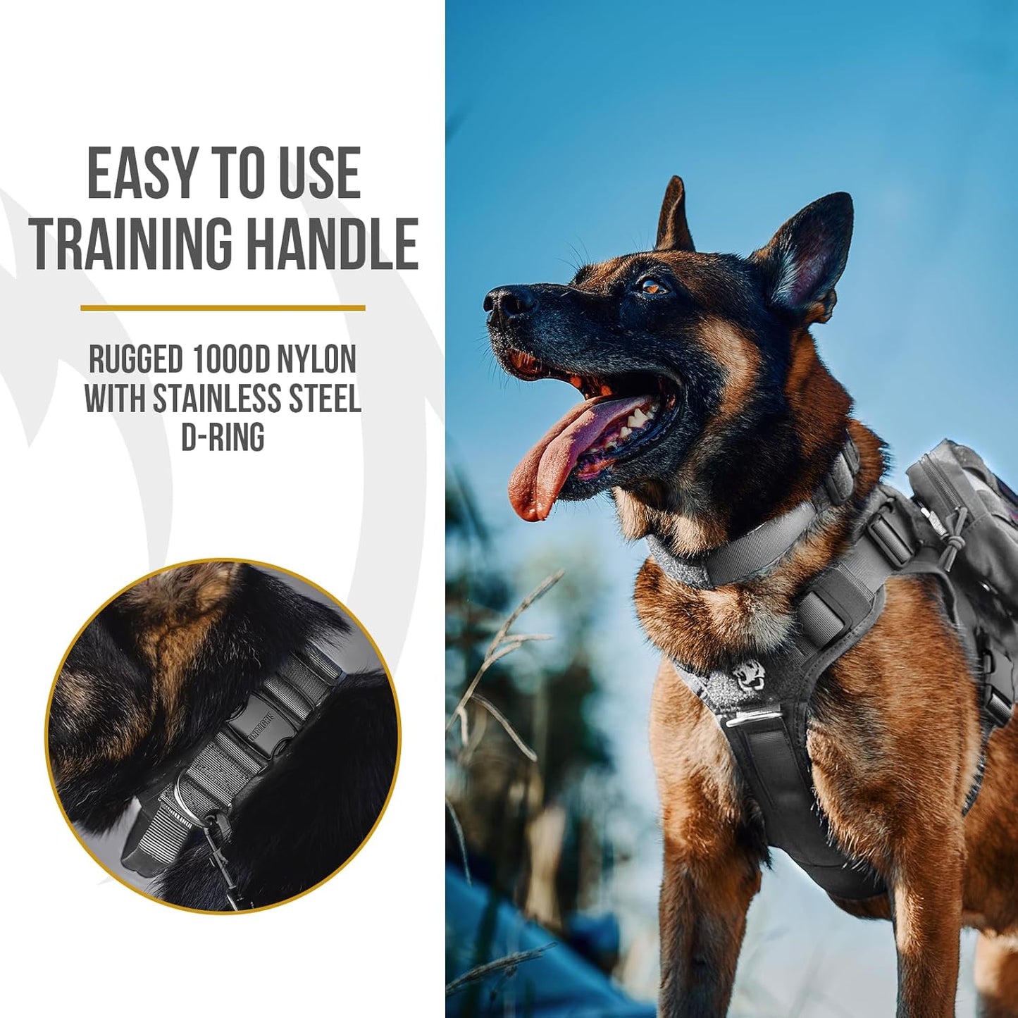 OneTigris Tactical Dog Collars with Handle,Military Dog Collar for Large Dog,Adjustable Nylon Collar German Shepherd Collar with Heavy Duty Metal Buckle for Dog Training and Walking (M, Orange)