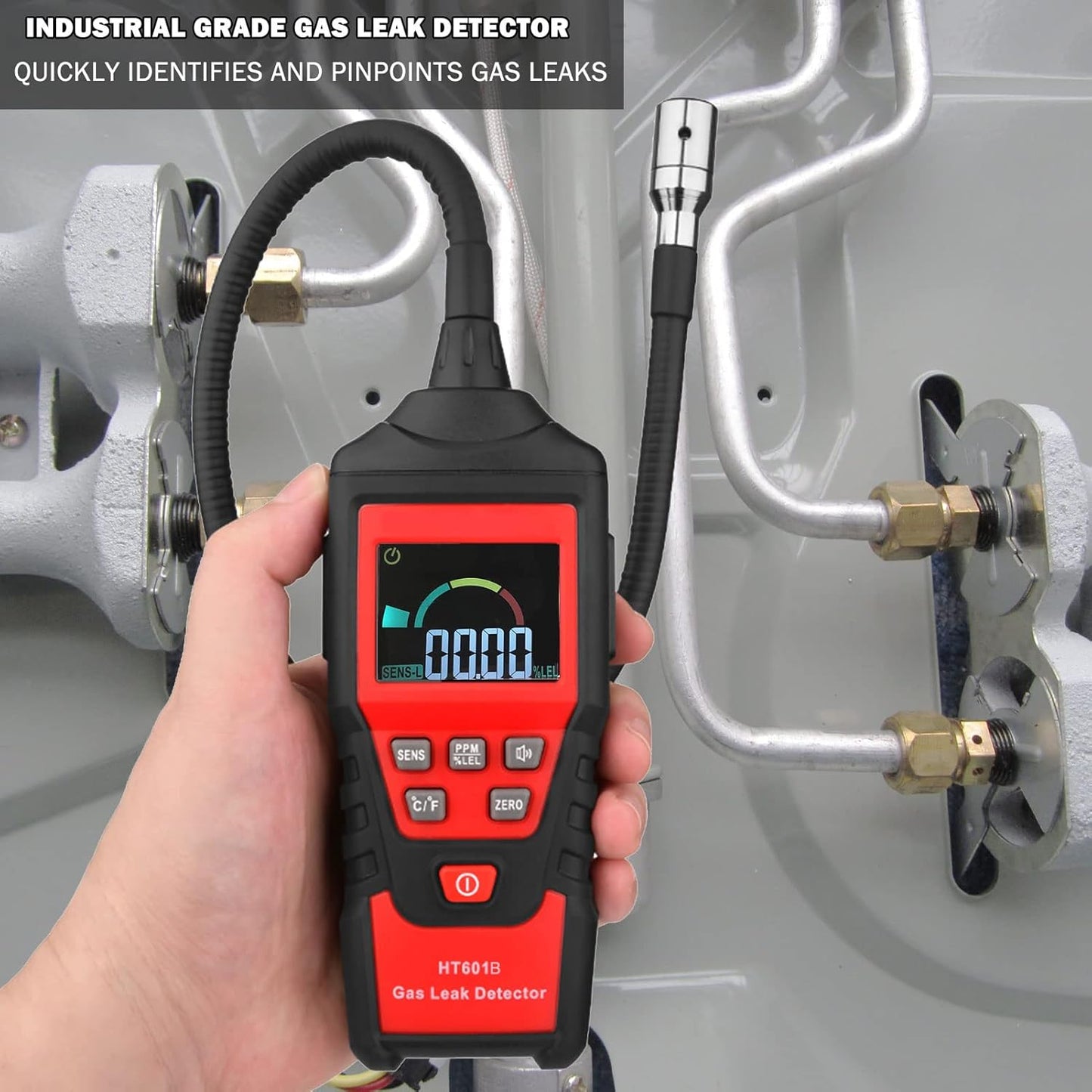 Gas Leak Detector, Portable Combustible Gas Detector, Gas Sniffer for Flammable Natural Gas Acetone Propane Benzene Ethanol Gasoline Methane LPG in RV or Home, 9999 PPM 20% LEL with LCD Color Display