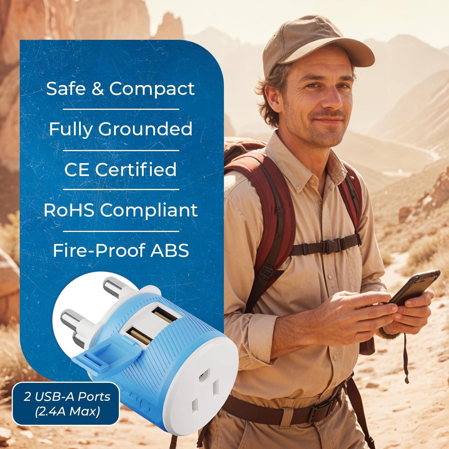OREI South Africa, Botswana, Namibia Travel Plug Adapter with Dual USB - USA Input - Type M (U2U-10L), Will work with Cell Phones, Camera, Laptop, Tablets, iPad, iPhone