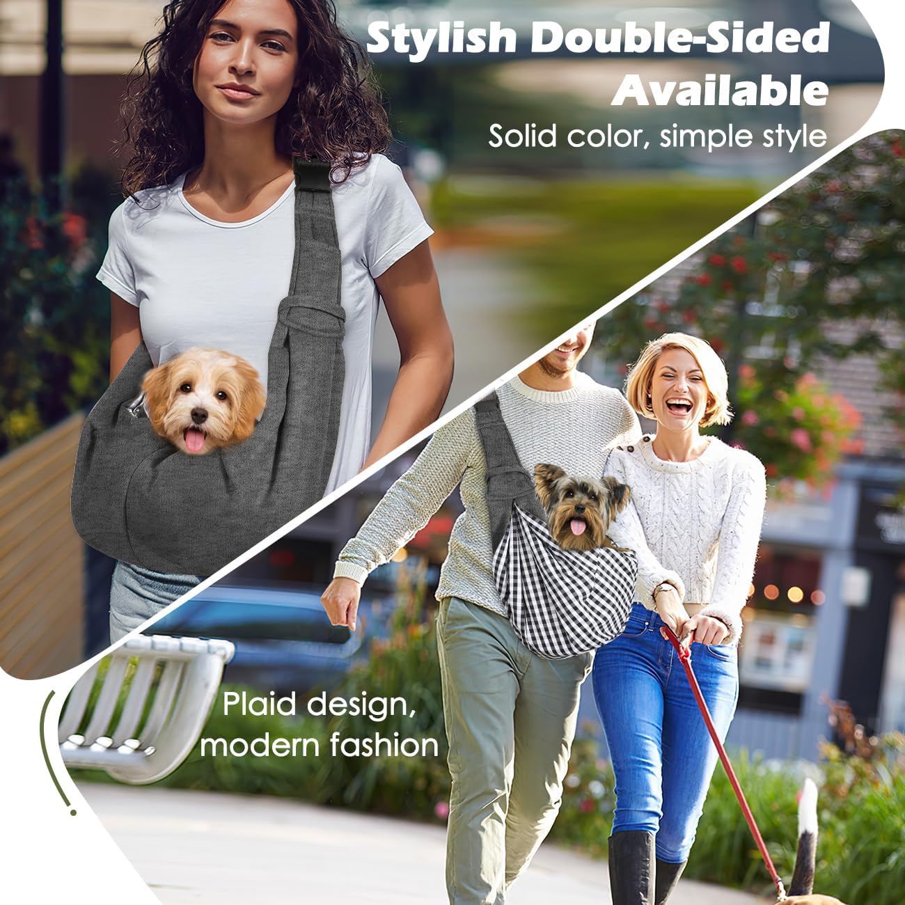 Pawaboo Small Dog Sling Carrier, Reversible Hands Free Dog Sling Carrier for Small Dogs and Cats, Puppy Sling Carrier with Adjustable Strap Buckle & Safety Harness, Puppy Essentials, Grey