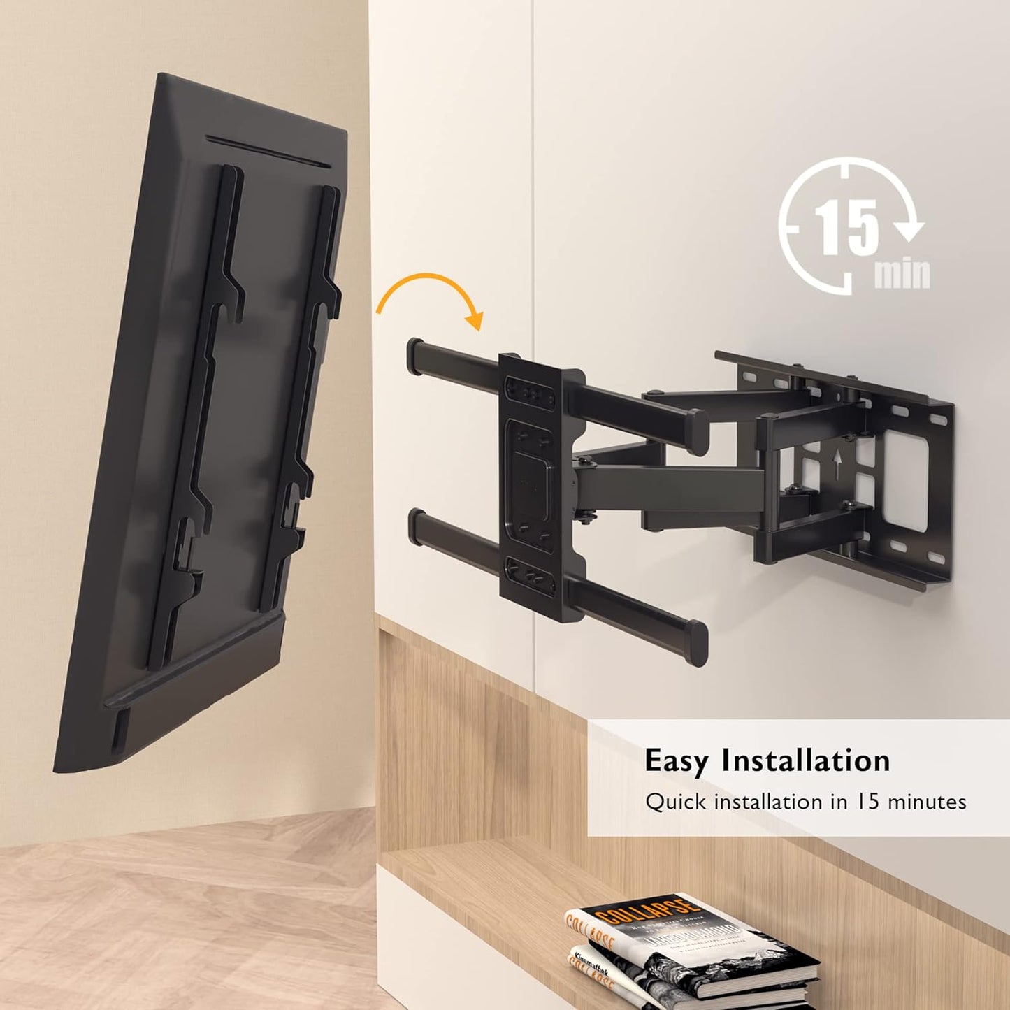 BONTEC Full Motion TV Wall Mount for 37-84 Inch LED LCD OLED Flat Curved TVs, Swivel Tilt Articulating Dual Arm TV Mount Bracket Holds up to 132lbs, Max VESA 600x400mm, Easy Installation
