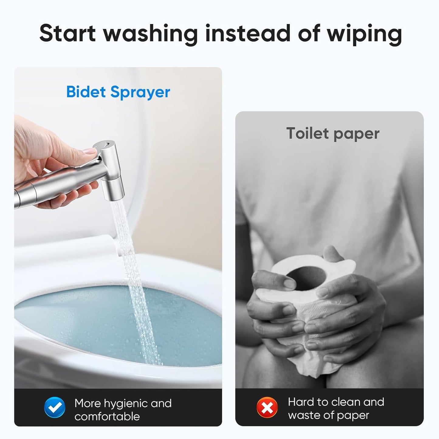 Arofa Handheld Bidet Sprayer for Toilet-Adjustable Water Pressure Control with Bidet Hose for Feminine Wash, Stainless Steel Brushed Nickel Cloth Diaper Bidet Toilet Sprayer for Baby Wash