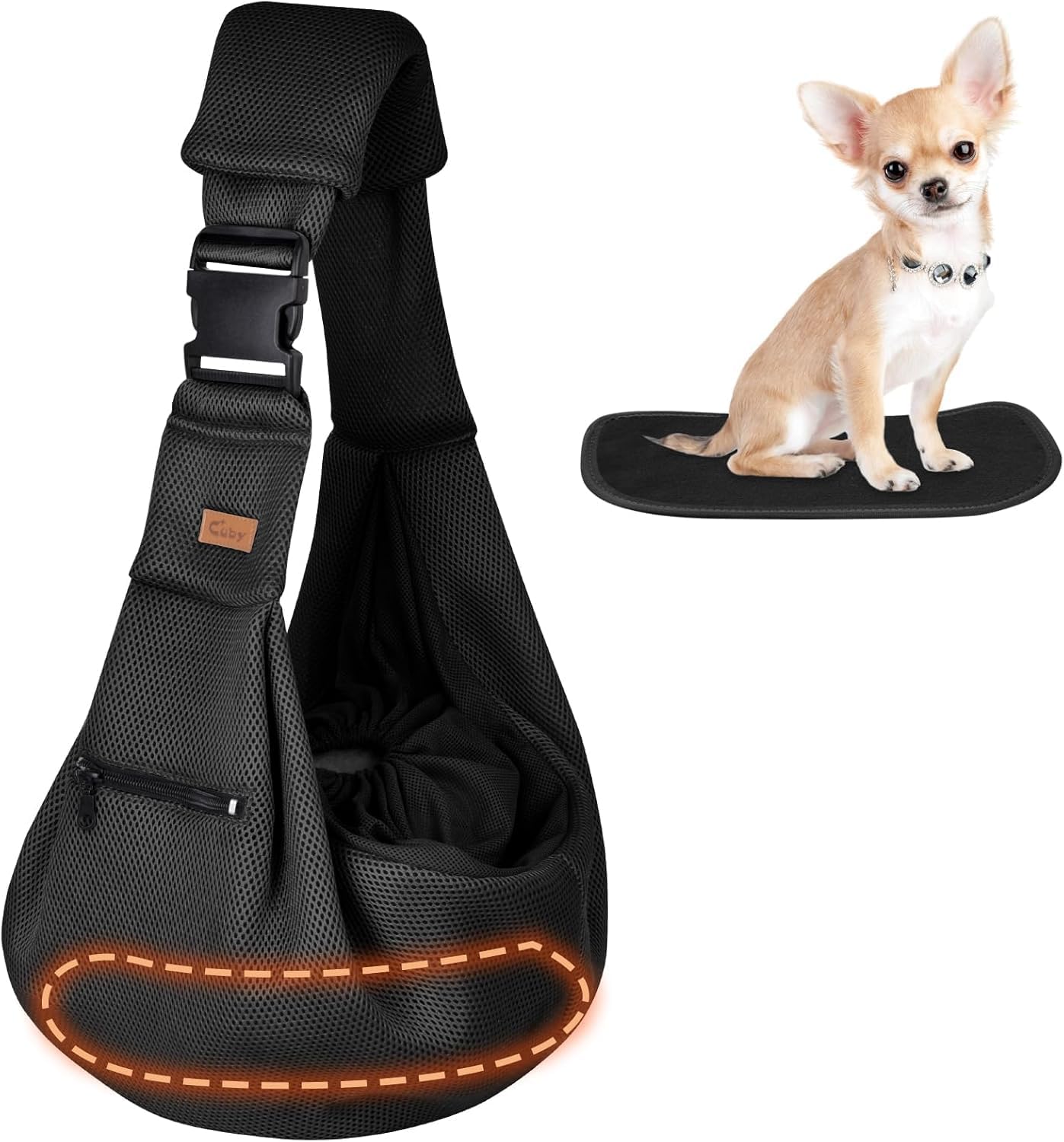 Cuby Adjustable Dog Cat Sling Padded Hard Bottom Pet Carrier Sling Soft Carrying Puppy Bag for Small Dogs Cats Outdoor Travel (Grayish-White)