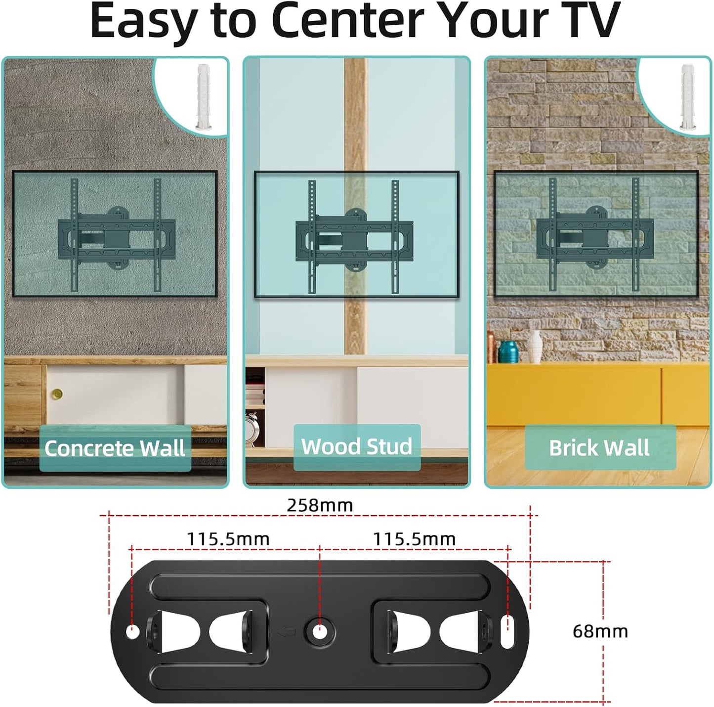 HCMOUNTING Swivel and Tilt TV Wall Mount for 26-65 inch Flat Screen Curved TVs, TV Bracket with Single Stud Level Adjustment Full Motion VESA 400x400mm Holds up to 88lbs