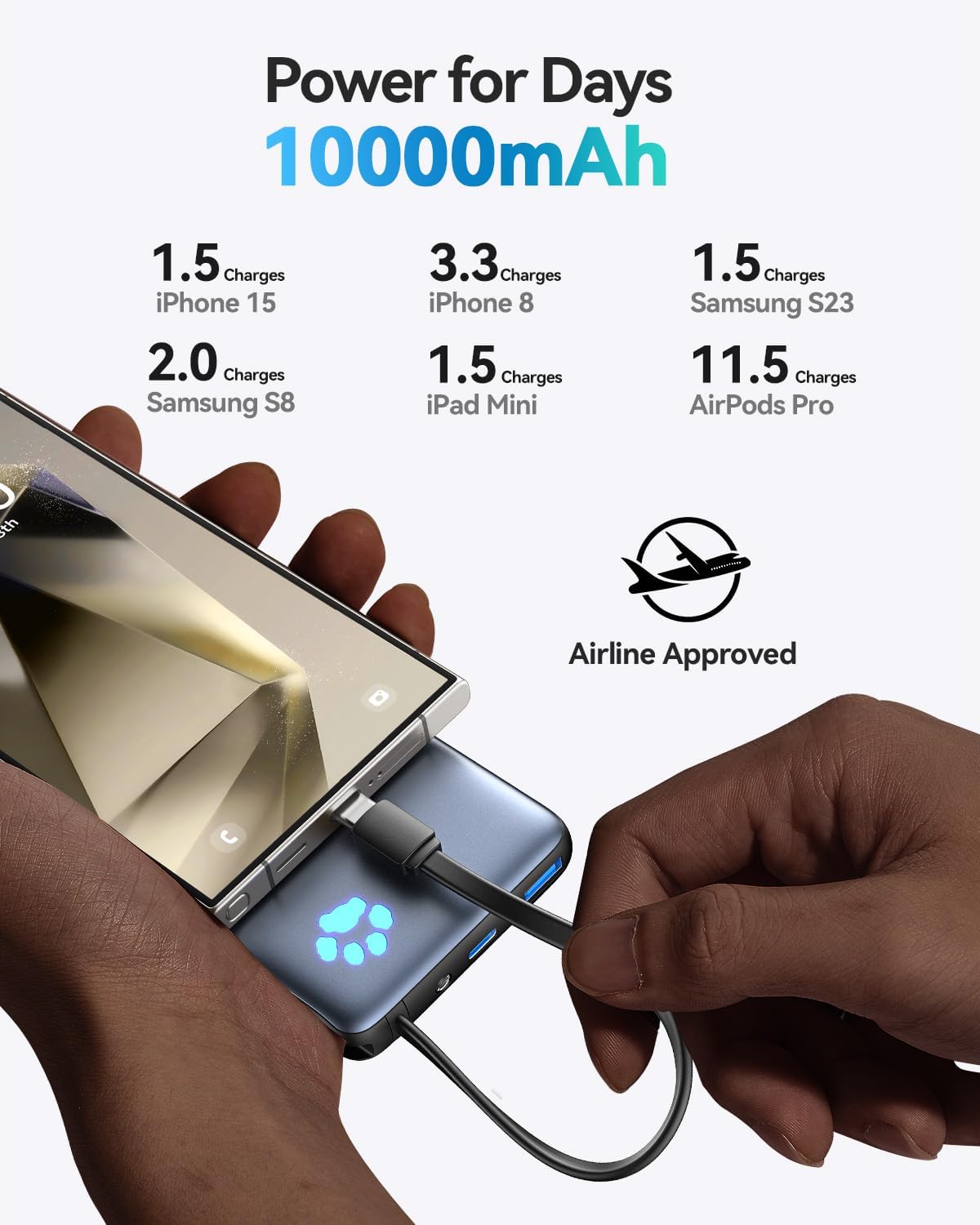 INIU Portable Charger, Ultra Slim 10000mAh PD 20W Power Bank with Built-in Cable, External Phone Powerbank Compatible with iPhone 15/14/13/12/11, Samsung S22/S21, Google, AirPods, iPad, etc.