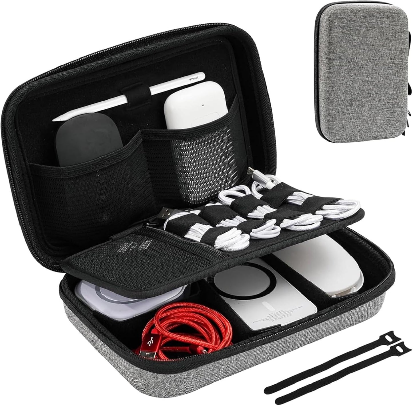 ProCase Hard Travel Electronic Organizer Case for MacBook Power Adapter Chargers Cables Power Bank Apple Magic Mouse Apple Pencil USB Flash Disk SD Card Small Portable Accessories Bag -L, Black