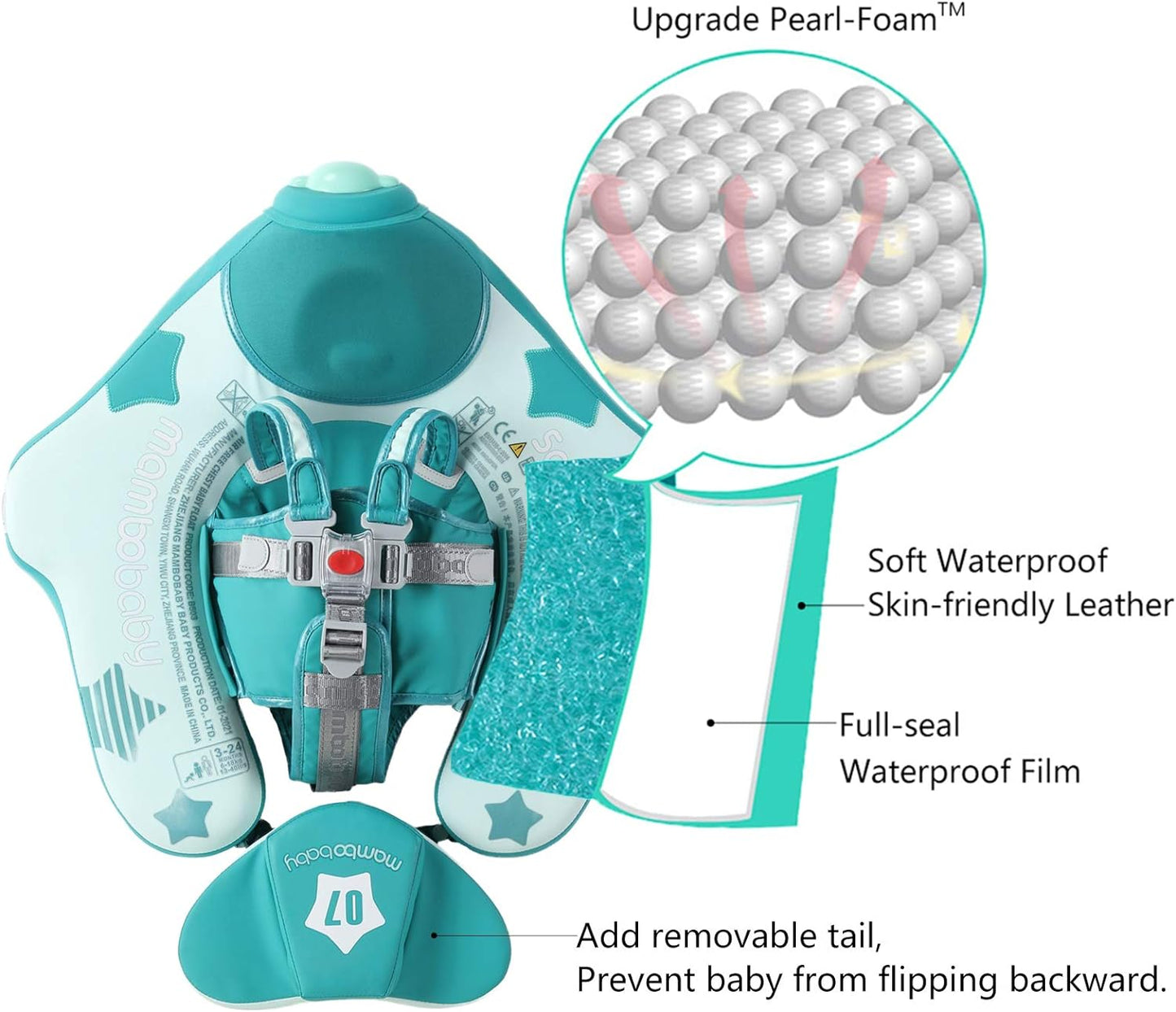 Mambobaby Baby Swim Float with Canopy, Non-Inflatable Solid Baby Float, Upgrade Soft Skin-Friendly Material Infant Swim Float