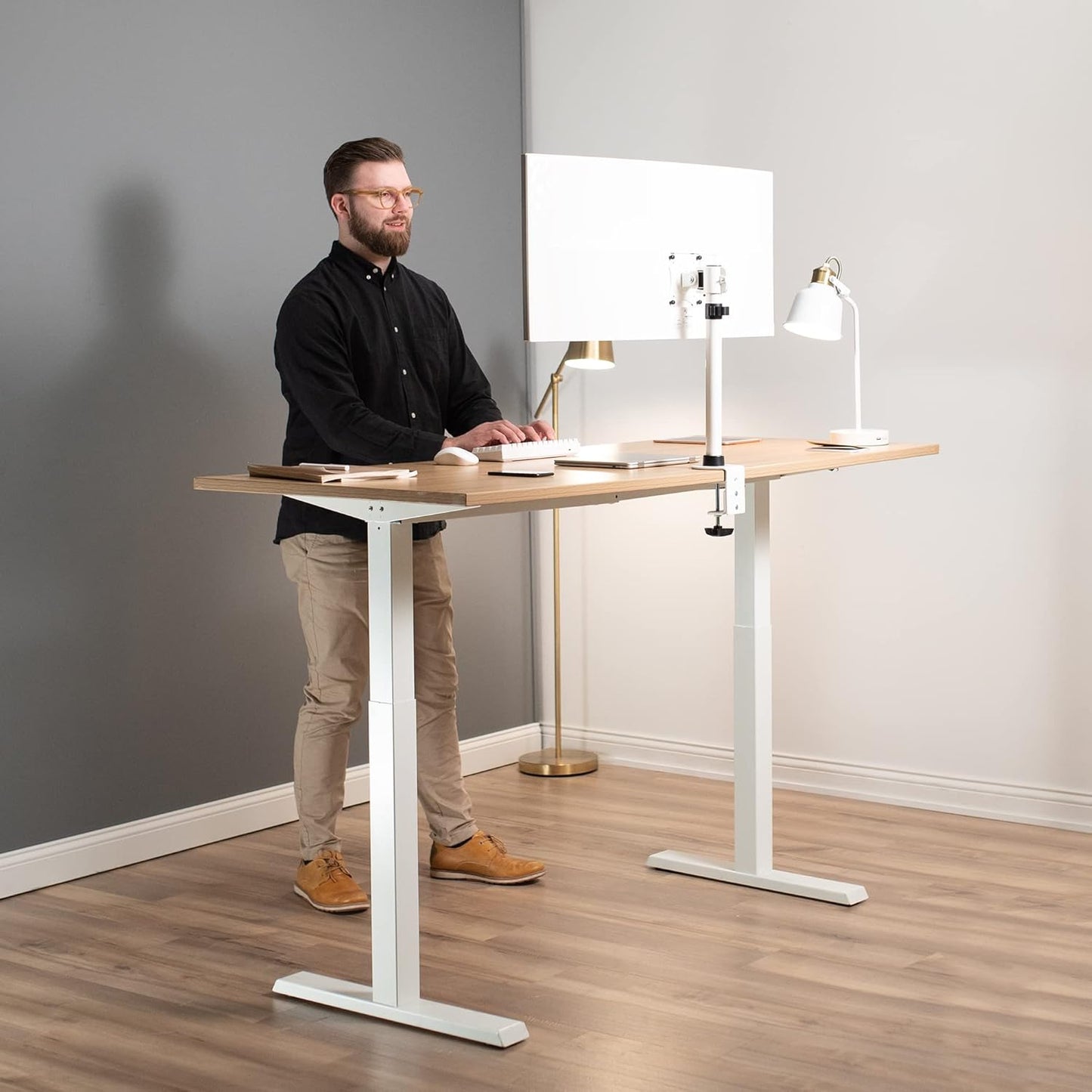 VIVO Ultra Wide TV Desk Mount for up to 55 inch Screens Weighing 29.9kg, Full Motion Height Adjustable Single Television Stand, Black, STAND-V155C