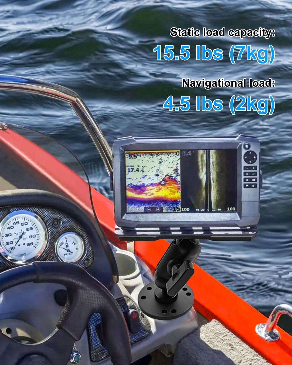 Aluminum Fish Finder Mount Compatible with Garmin Lowrance Humminbird, 5.9In Adjustable Medium Arm with 1.5In C Size Ball, Depth Finder Holder with Universal AMPS for Marine-Grade Boat Kayak