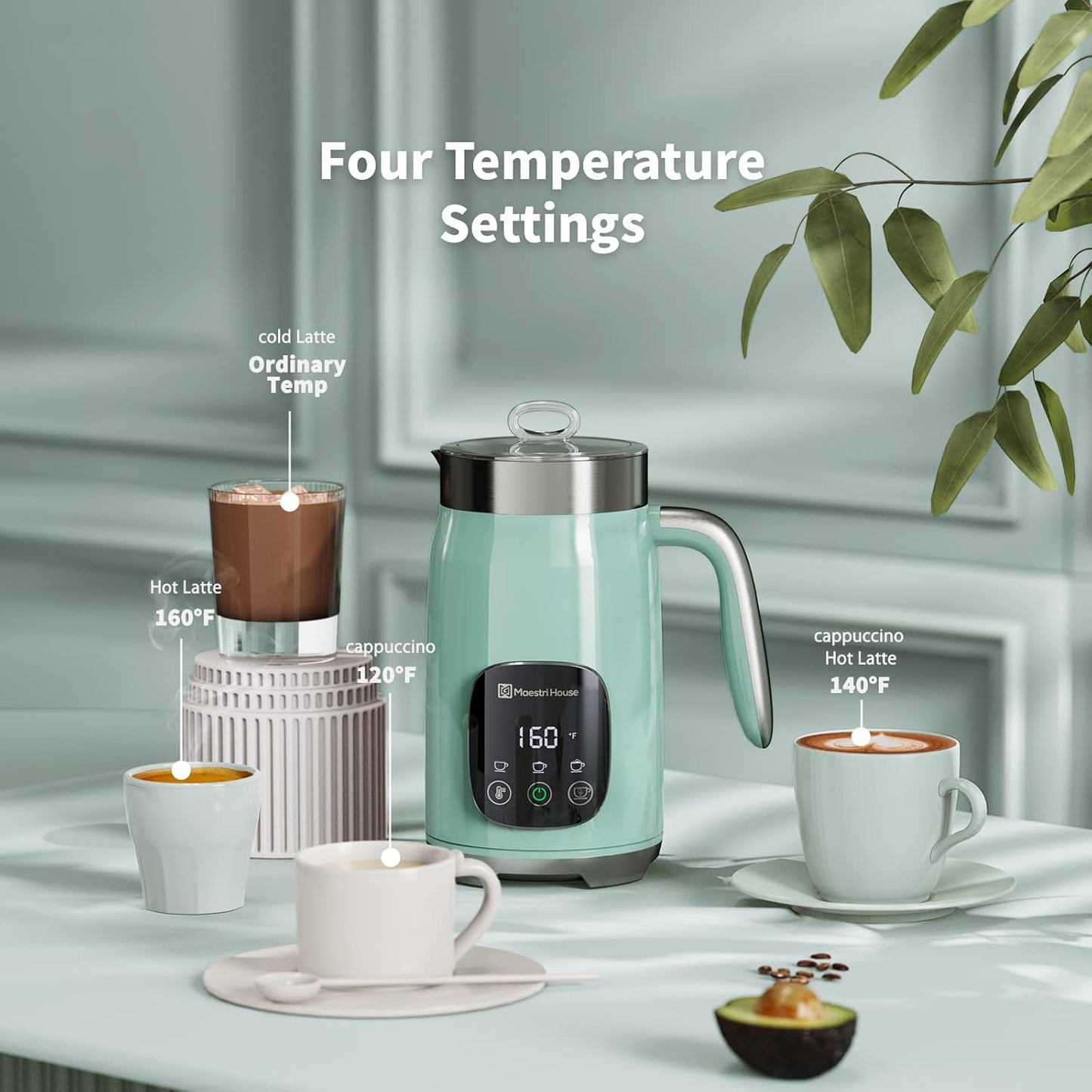 Maestri House Milk Frother, Variable Temp and Froth Thickness Milk Frother and Steamer, 14.1OZ/400ML Smart Touch Control Foam Maker, Memory Function for Latte, Warm Milk, Hot Chocolate,DualFro 400