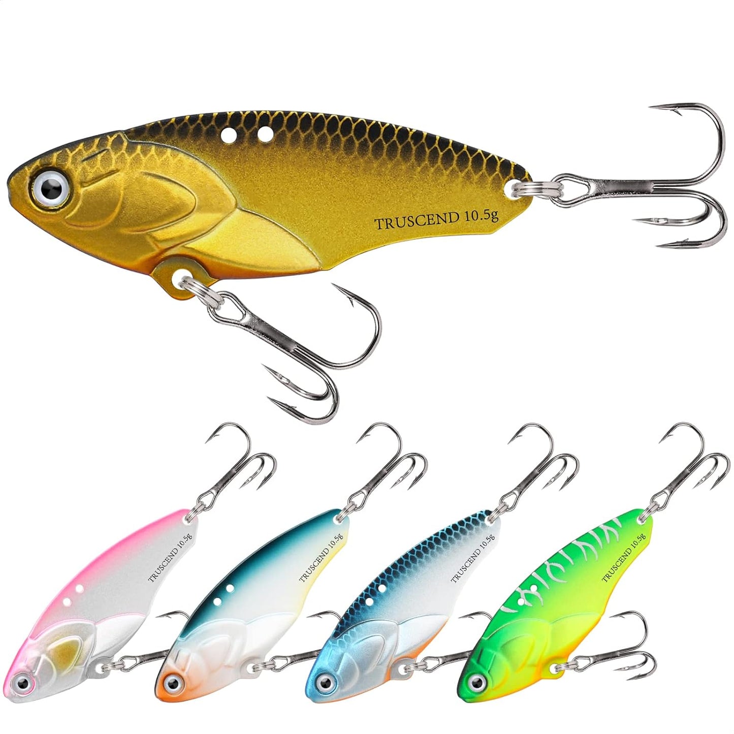 TRUSCEND Fishing Spinners with Unique Double Spoons, Nano-Plated Rooster Tail Fishing Lures with Copper Body & Blade, Great Action Blade Bait for Bass Trout Walleye, Freshwater Ice Fishing Jigs