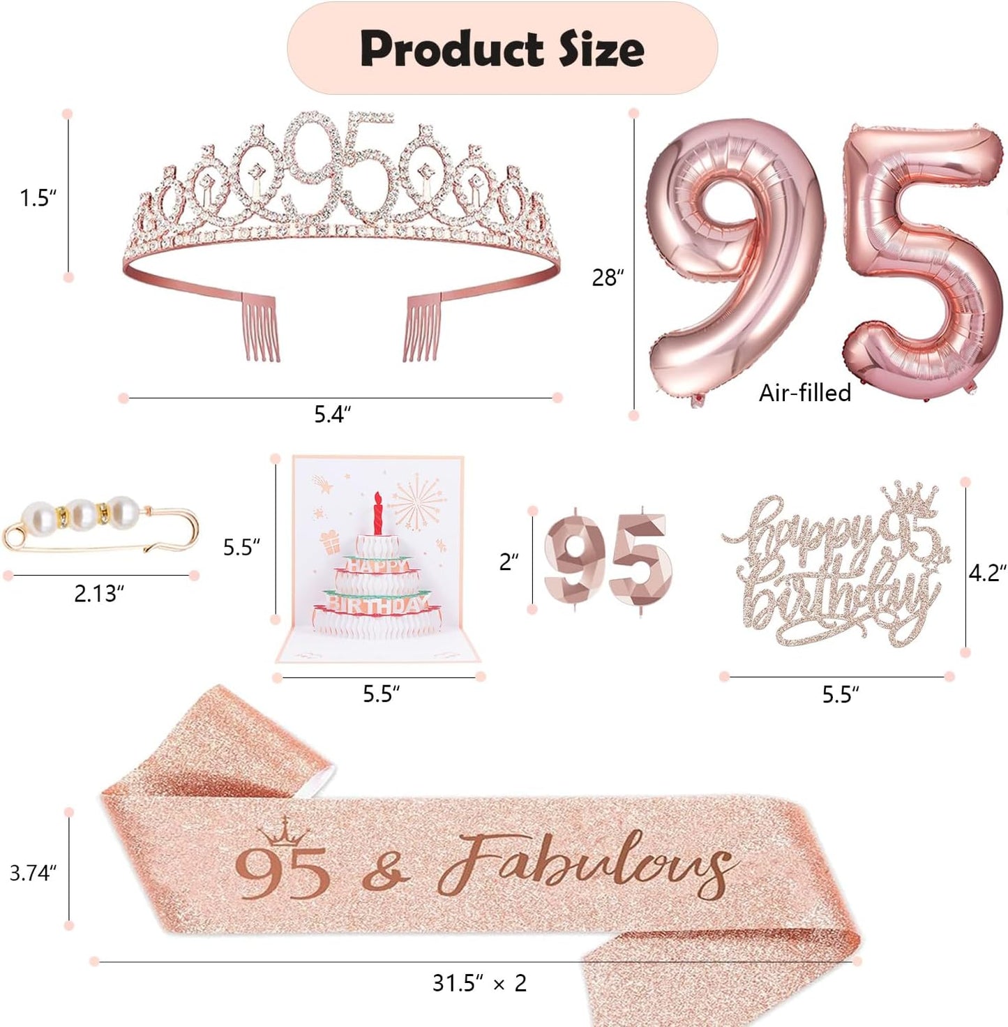 8pcs 40th Birthday Decorations gifts for Women, Including 40th Happy Birthday Cake Topper, Queen Sash with Pearl Pin, Sweet Rhinestone Tiara Crown for Women, Number Candles and Balloons (Rose Gold)