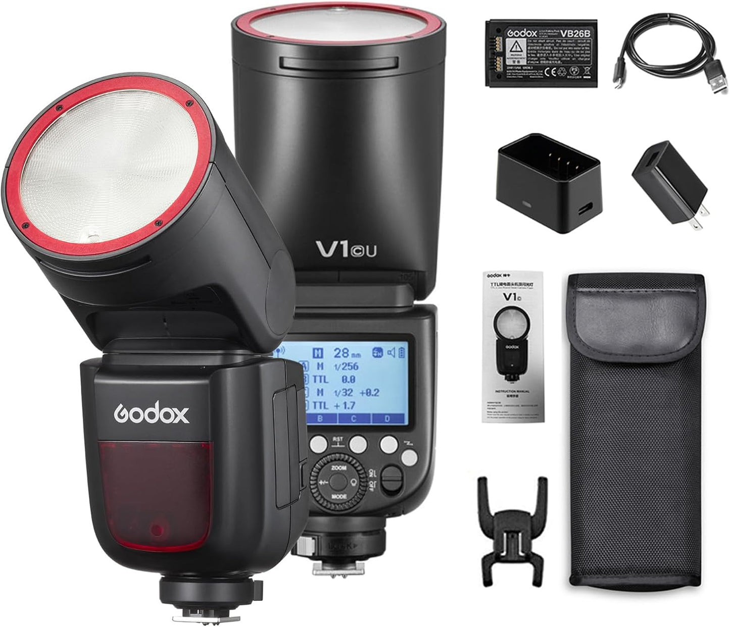GODOX V1Pro-C 2.4G Wireless Camera Flash Speedlite with Detachable Sub Flash 1/8000s HSS 1.3s Recycle Time M/TTL Flash Mode 10 Levels Brightness Type-c Powered Compatible with Canon EOS Cameras