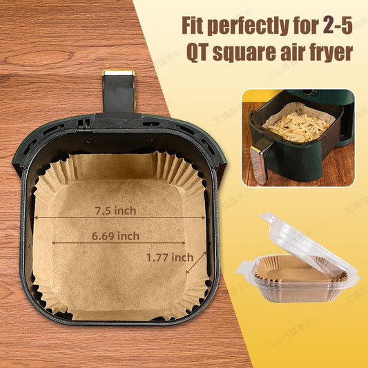 7.5 Inch Air Fryer Parchment Paper Liners Square,150 Pcs Non-Stick &Oil-Proof Air Fryer Liners Disposable for 2-5 QT Frying,Baking,Roast - PuriLite