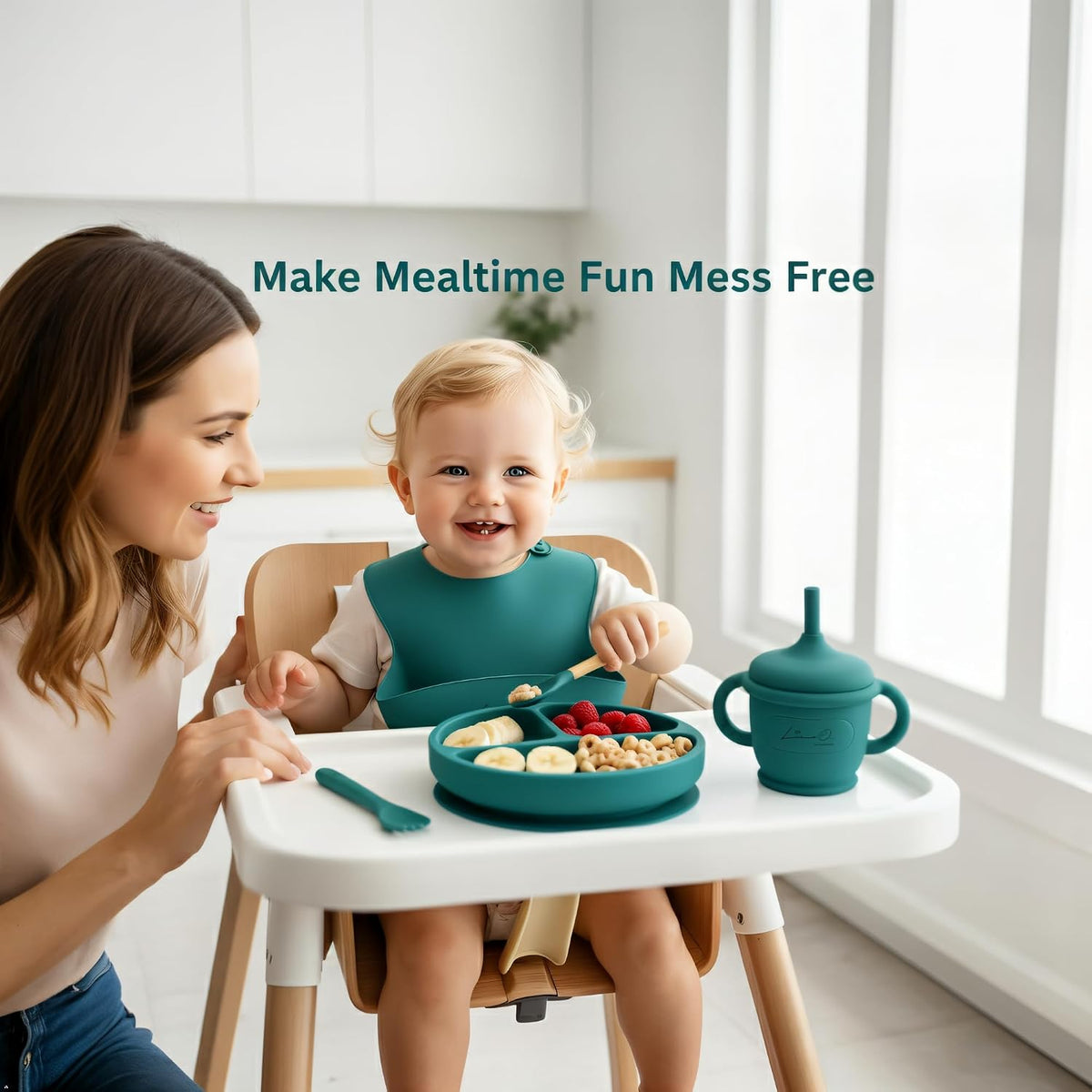 Silicone Baby Feeding Set, 14PCS, Silicone Bibs Baby Plates and Bowls Set