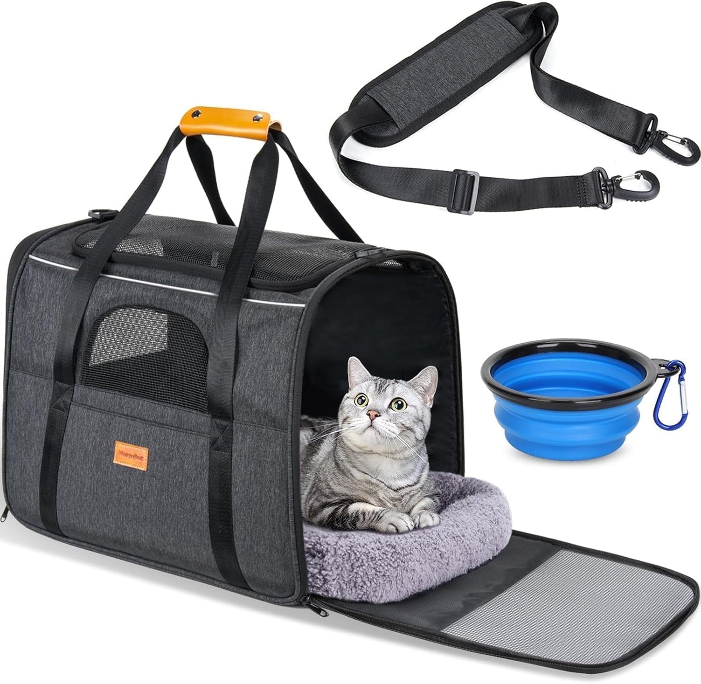 Morpilot Cat Carrier Soft - Portable Pet Carrier for Small or Medium Cats, Dogs and Puppy up to 14lbs, Airline Approved Dog Carrier with Safety Buckle - (Dark Gray)