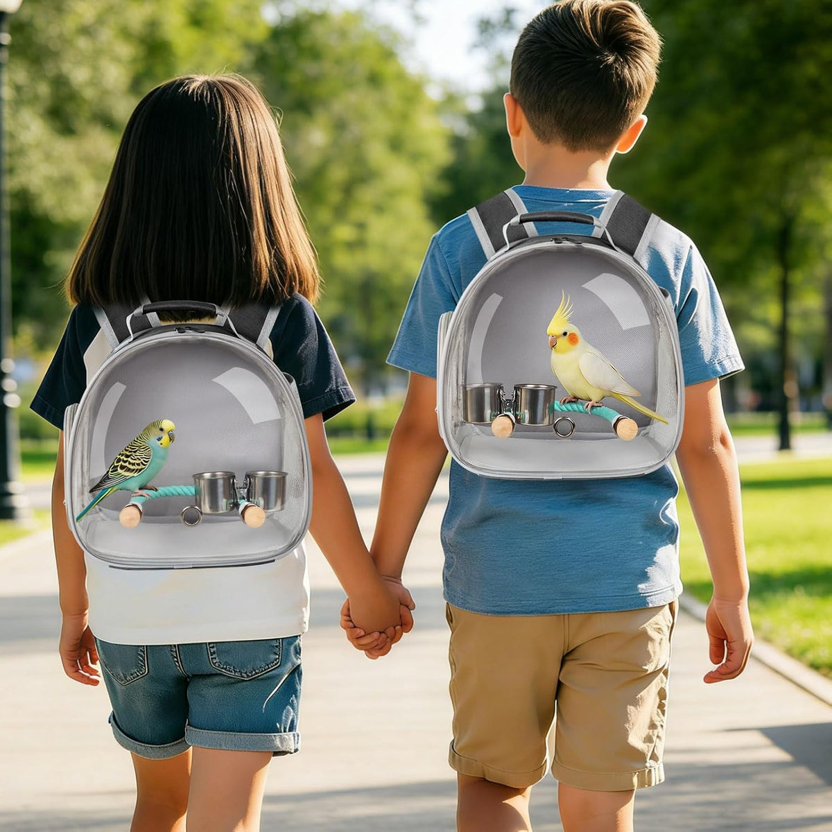Small Bird Travel Carrier Backpack (Black, Perch & Cup Set)