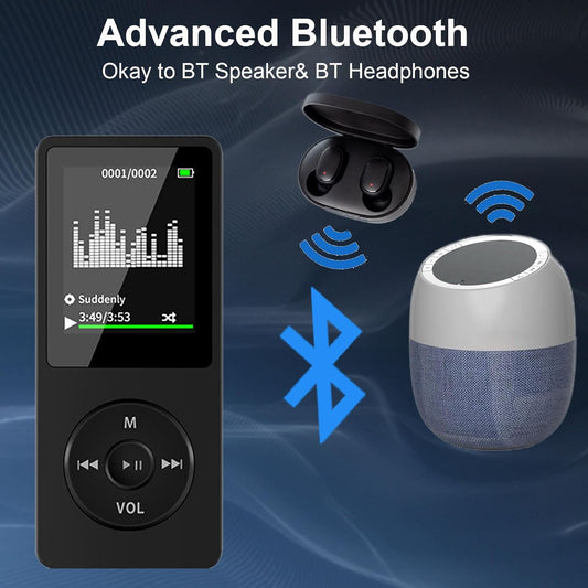 MP3 Player with Bluetooth, Portable 32GB MP3 Music Players with Speaker, Supports Alarm Clock, FM Radio, Recording Function, Up to 128GB Memory Storage, Earphones Included - PuriLite