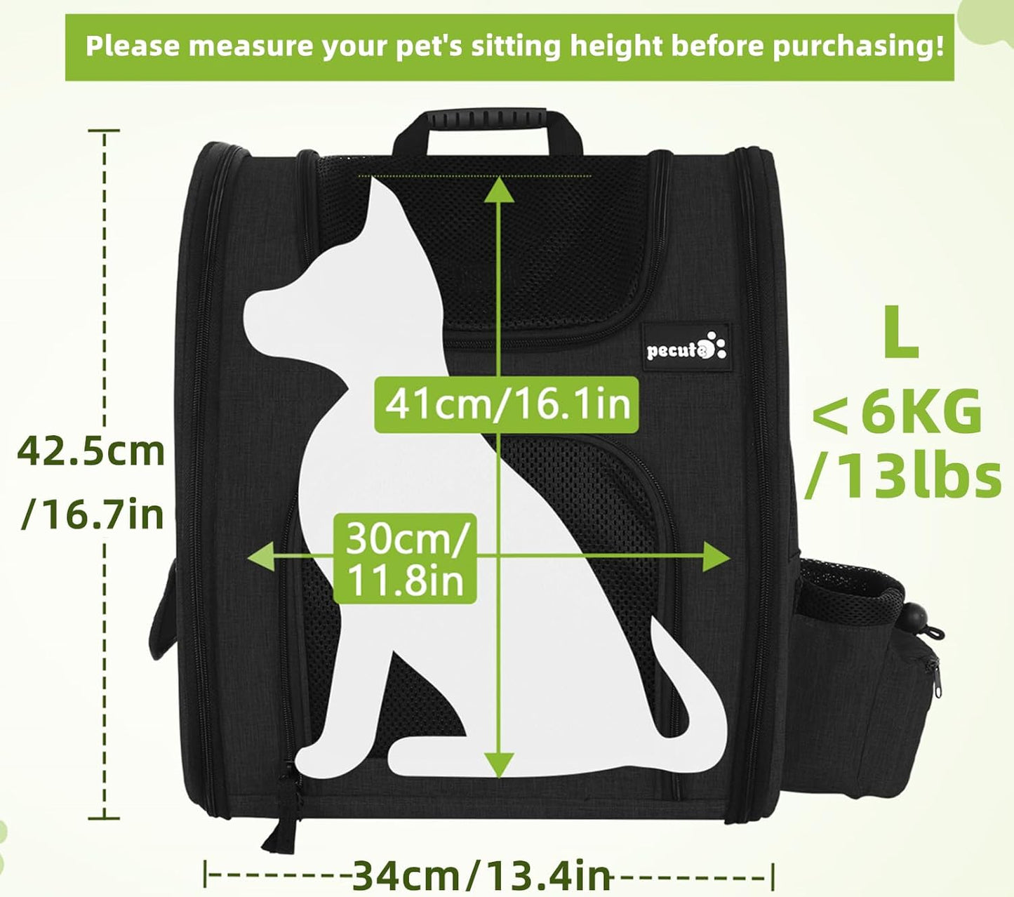 Pecute Cat Backpack with Breathable Mesh, Dog Backpack Carrier with Multi-Pockets for Cats Puppies, Pet Backpack Carrier for Travel Hiking Camping Outdoor (Gray)