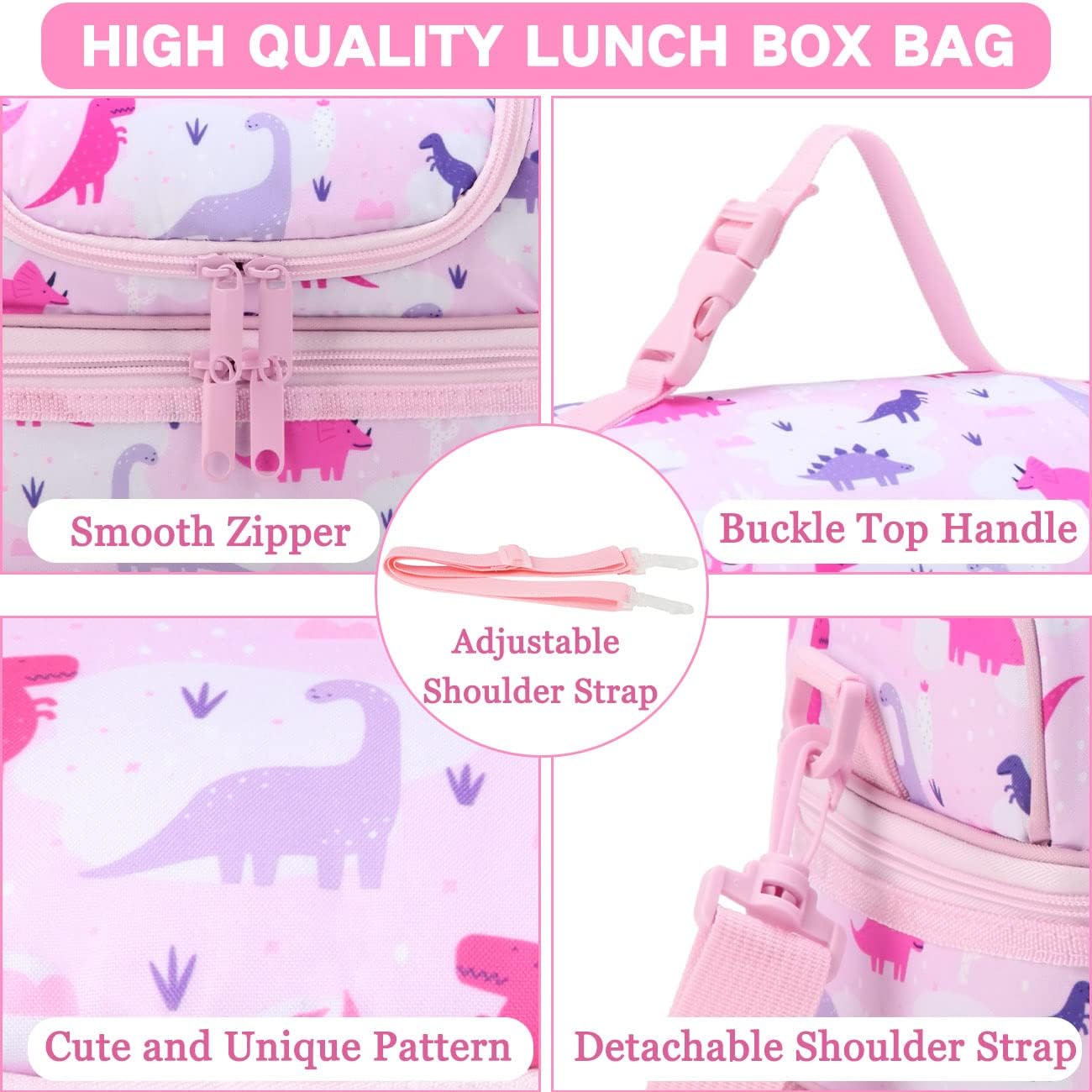 VASCHY Lunch Box Bag Men, Insulated Two Compartments Bento Cooler Bags for Adults/Women/Kids for School,Daycare,Kindergarten,Picnic Black