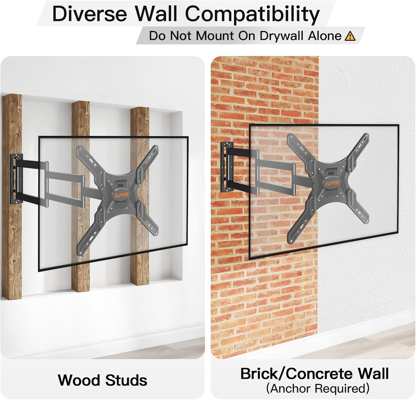 ELIVED Long Arm TV Wall Mount for Most 26-65 Inch TVs, 37.4 Inch Long Extension TV Mount Swivel and Tilt, Max VESA 400x400mm, Full Motion Wall Mount tv Bracket Holds up to 77 lbs.