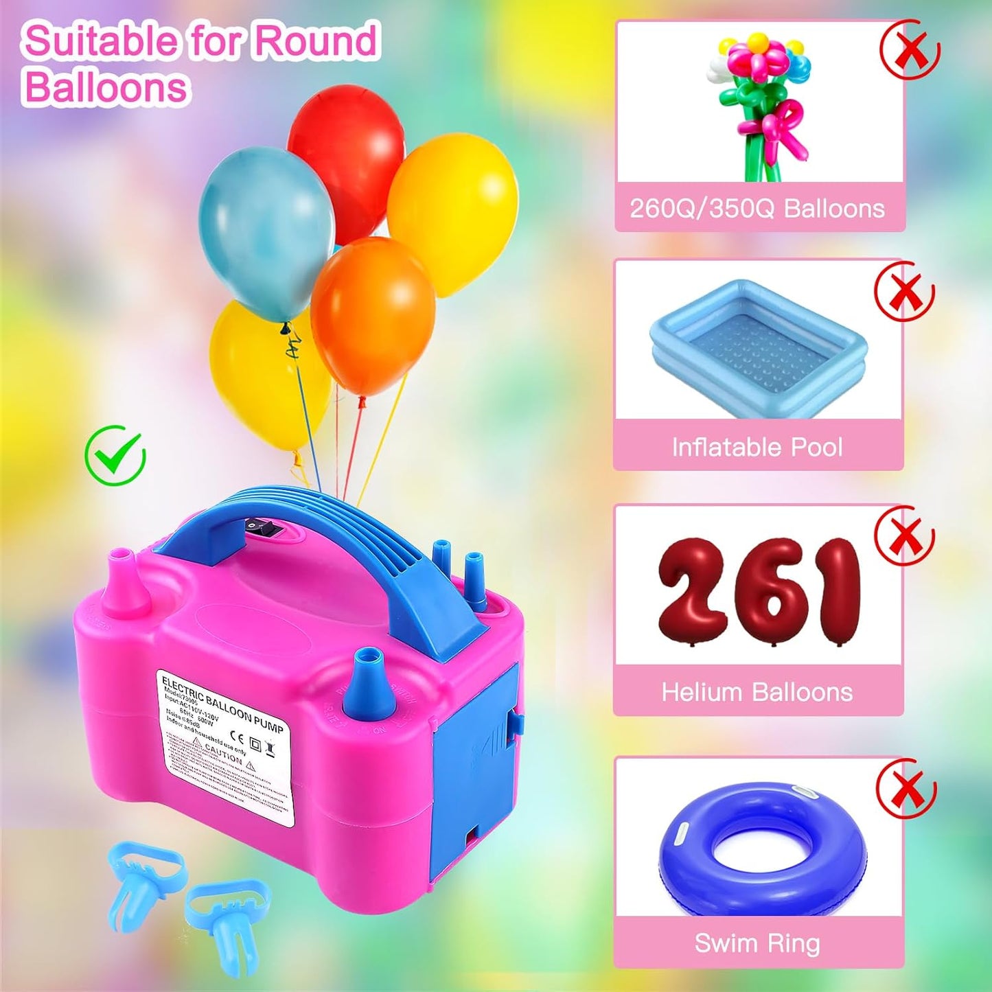 Electric Balloon Pump,Balloon Inflator, Dual Nozzle Electric Air Pump,Balloon Pump Balloons Blower 110V 600W for Party Decoration with Gifts:2 Balloon Tying Tools (Rose red)