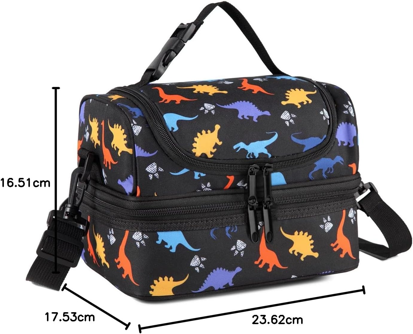 VASCHY Lunch Box Bag Men, Insulated Two Compartments Bento Cooler Bags for Adults/Women/Kids for School,Daycare,Kindergarten,Picnic Black