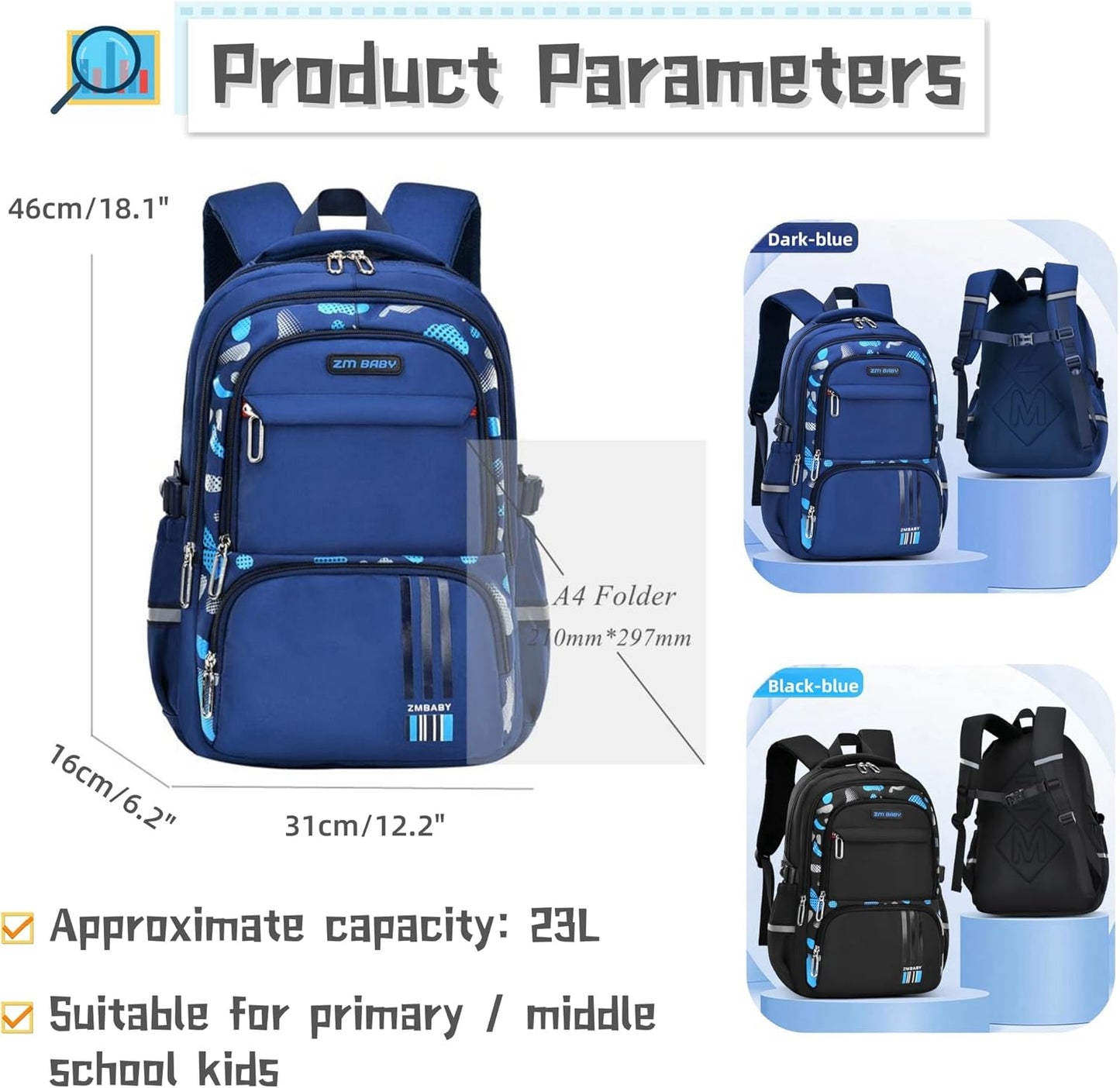 Blue-Camouflage Backpacks for Boys School Elementary, Camouflage Boys School Bags Capacity Bookbags