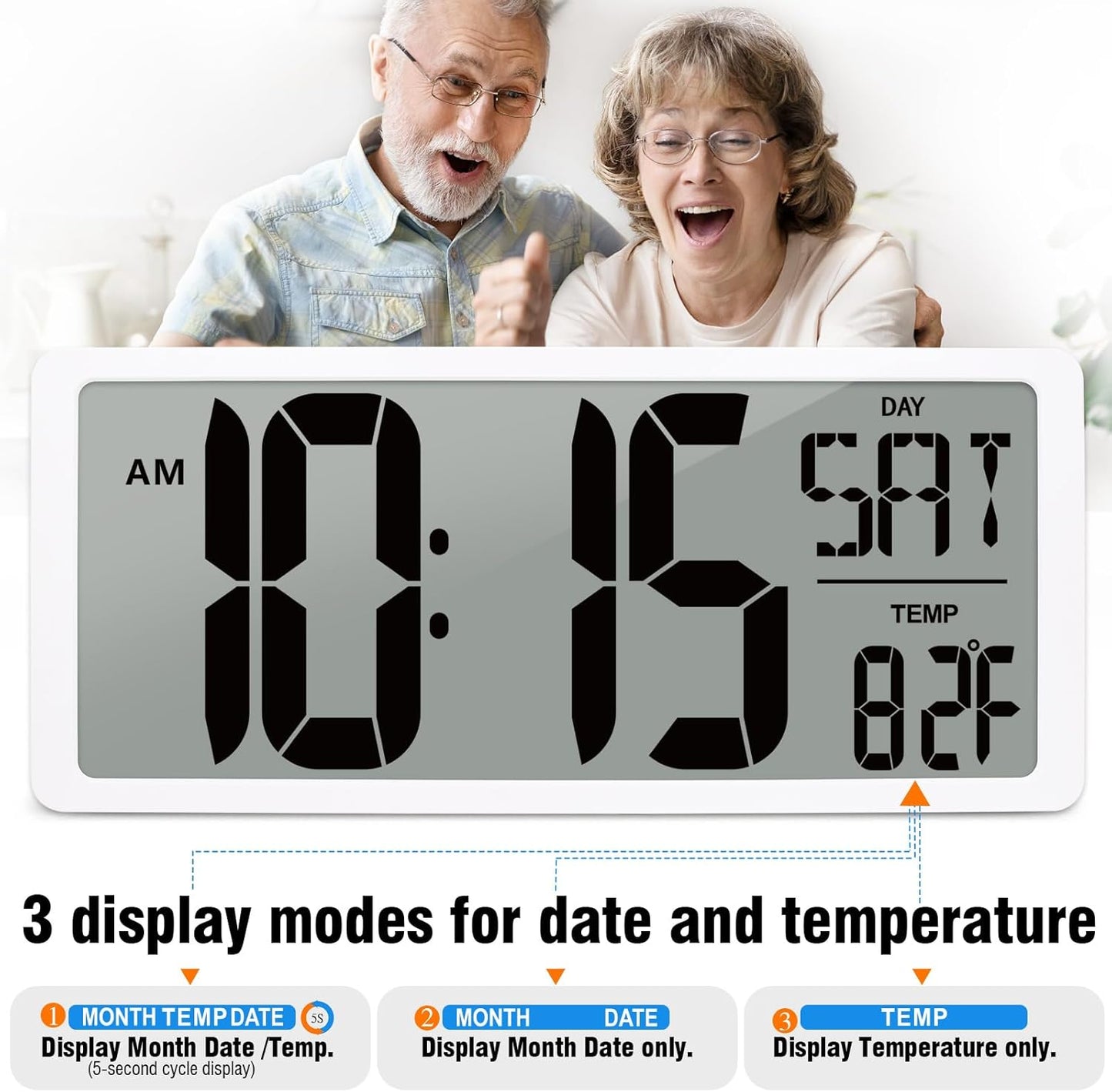 KMMKGG 15" Large Digital Wall Clock Battery Operated, Digital Clock Display with Day, Date & Temperature, Large Wall Clock for Bedroom, Livingroom, Office(4.6" Numbers)