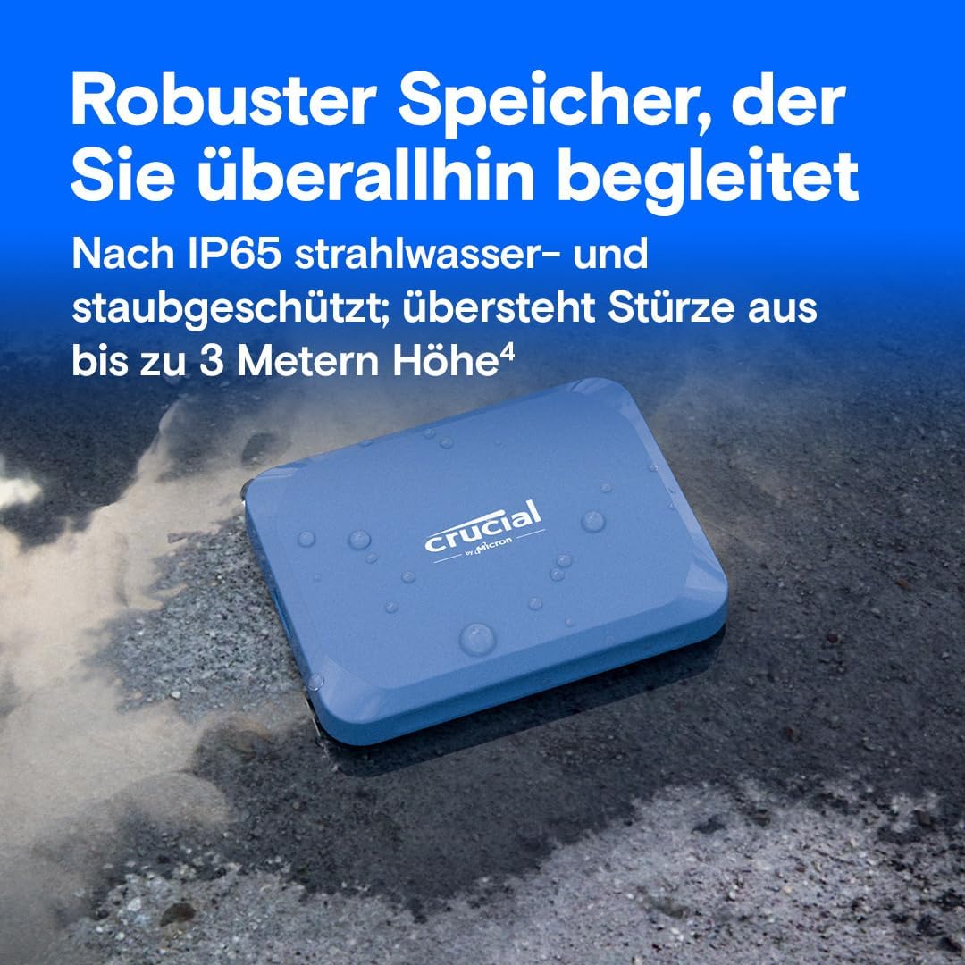 Crucial X10 4TB Portable SSD, Up to 2,100MB/s, USB 3.2 USB-C, External Solid State Drive, Compatible with Windows, Mac & Android, Durable Storage for Games, Photos & Files, Blue - CT4000X10SSD9-02