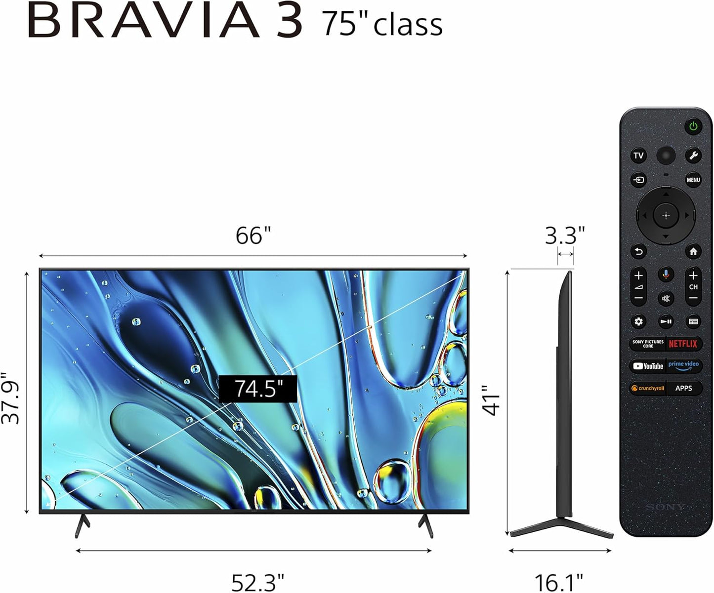 Sony 43 Inch 4K Ultra HD TV BRAVIA 3 LED Smart Google TV with Dolby Vision HDR and Exclusive Features for PlayStation®5 (K-43S30)