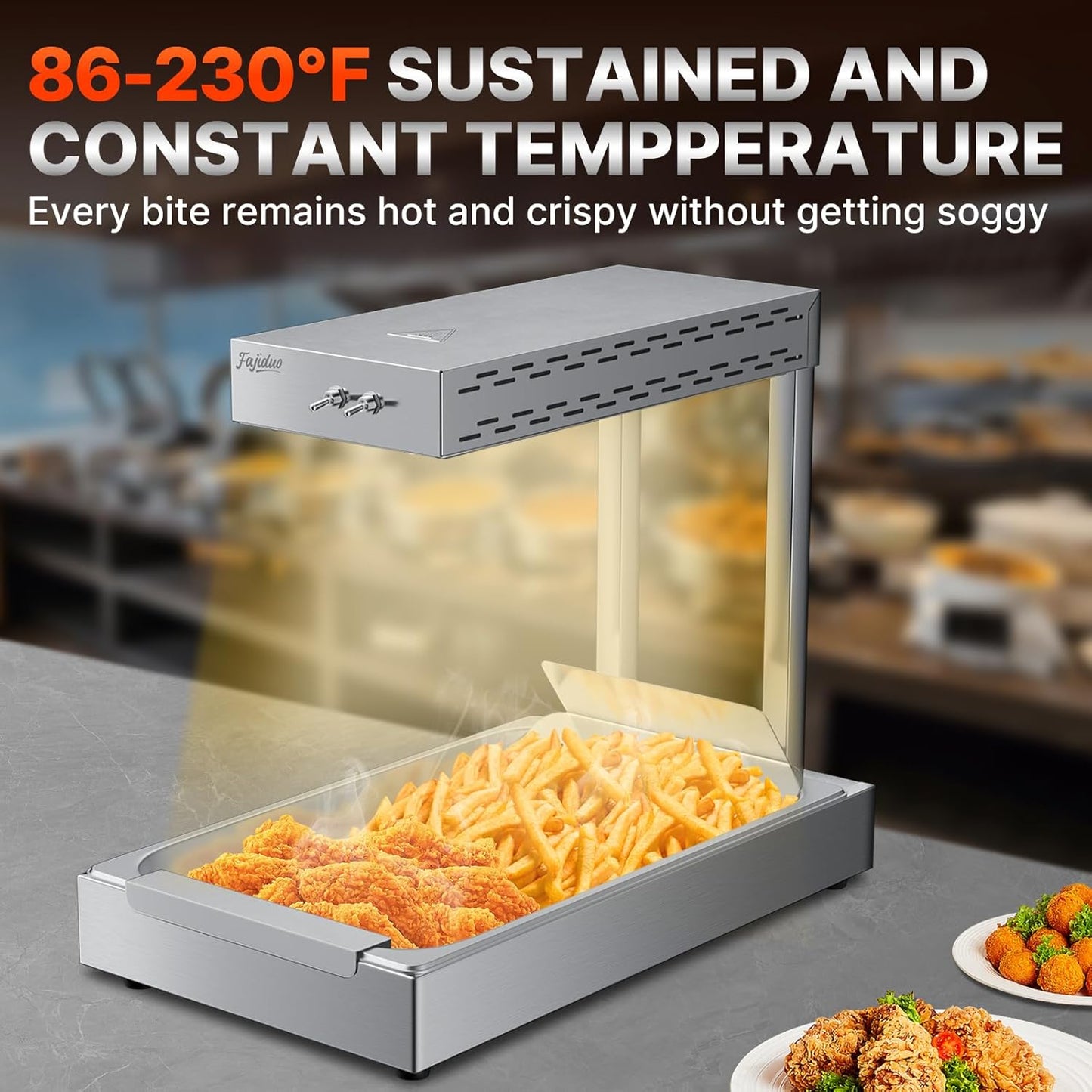 French Fry Food Warmer, 750W Electric Stainless Steel Warming Light Dump Station, 5.5QT Commercial Food Heating Lamp, Countertop Fries Food Warmer for Parties Kitchen Restaurant Buffe