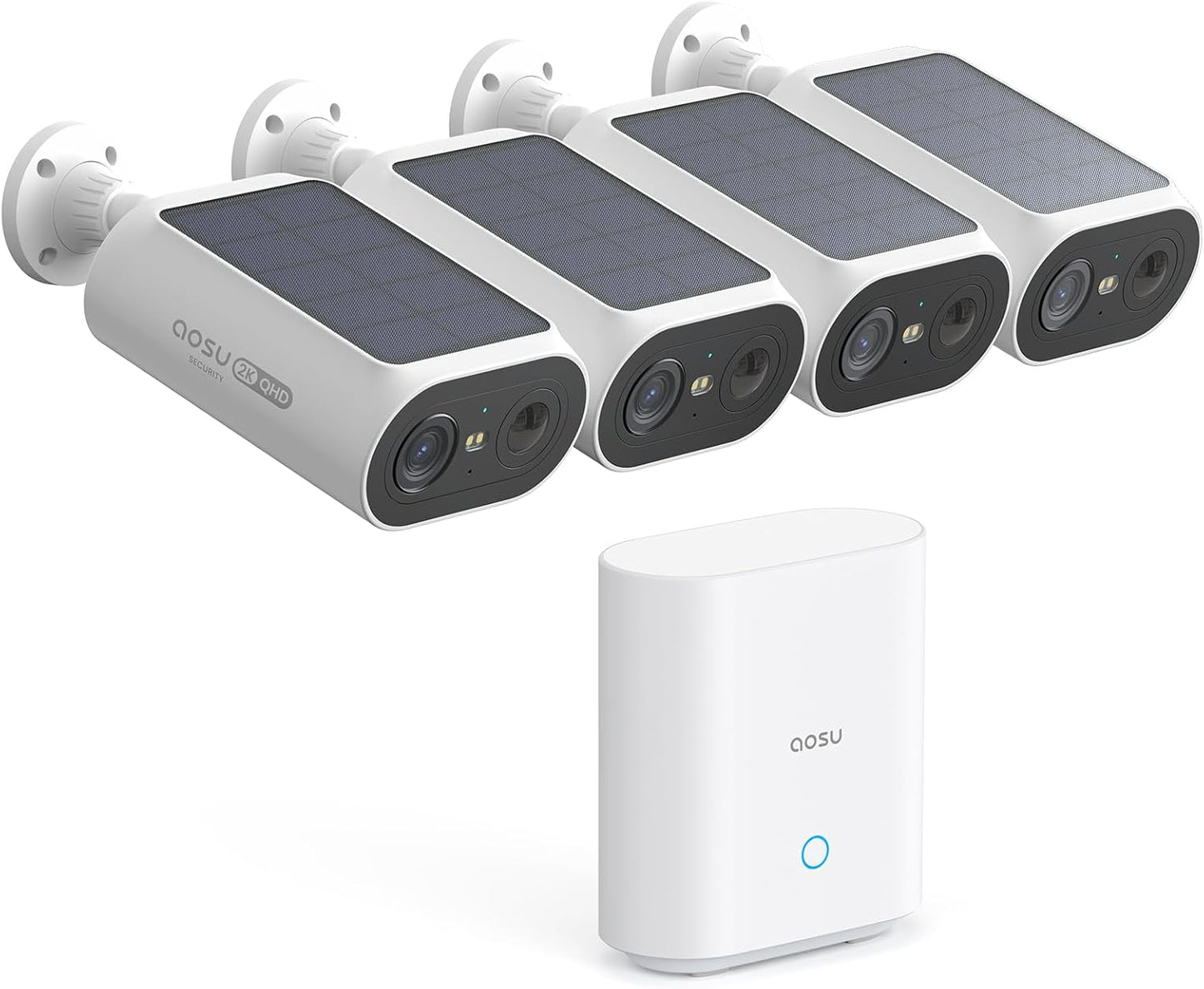 AOSU Solar Security Cameras Wireless Outdoor, 4 Cam-Kit, No Monthly Fees, Local Storage, Home Security Cameras System with Integrated Solar Panel, Easy Setup, 2K Color Night Vision, 5G & 2.4G WiFi