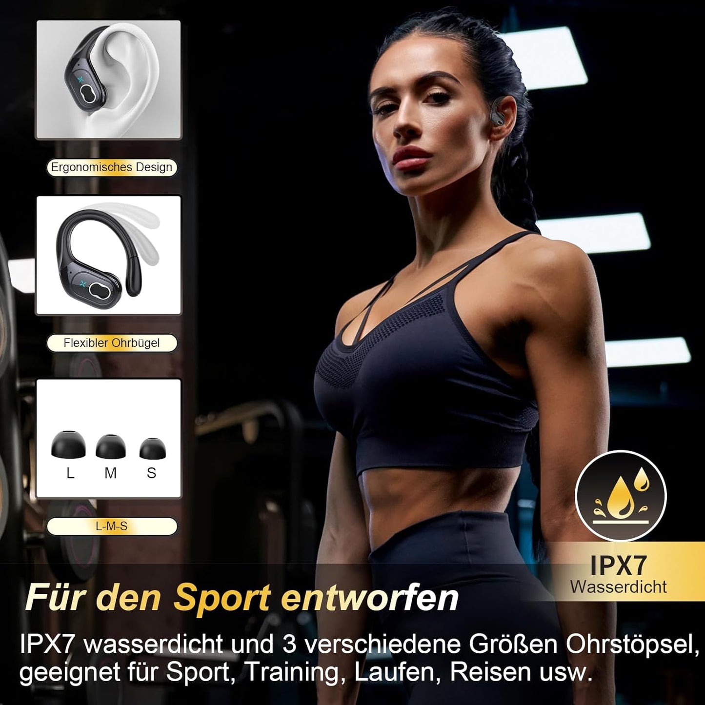 STECEi Wireless Earbuds 75hrs Bluetooth 5.4 Headphone Sport, Bluetooth Earbuds HiFi Stereo Over Ear Bud with Earhooks, ENC Noise Cancelling Mic, IP7 Waterproof Wireless Earphone for Workout/Running