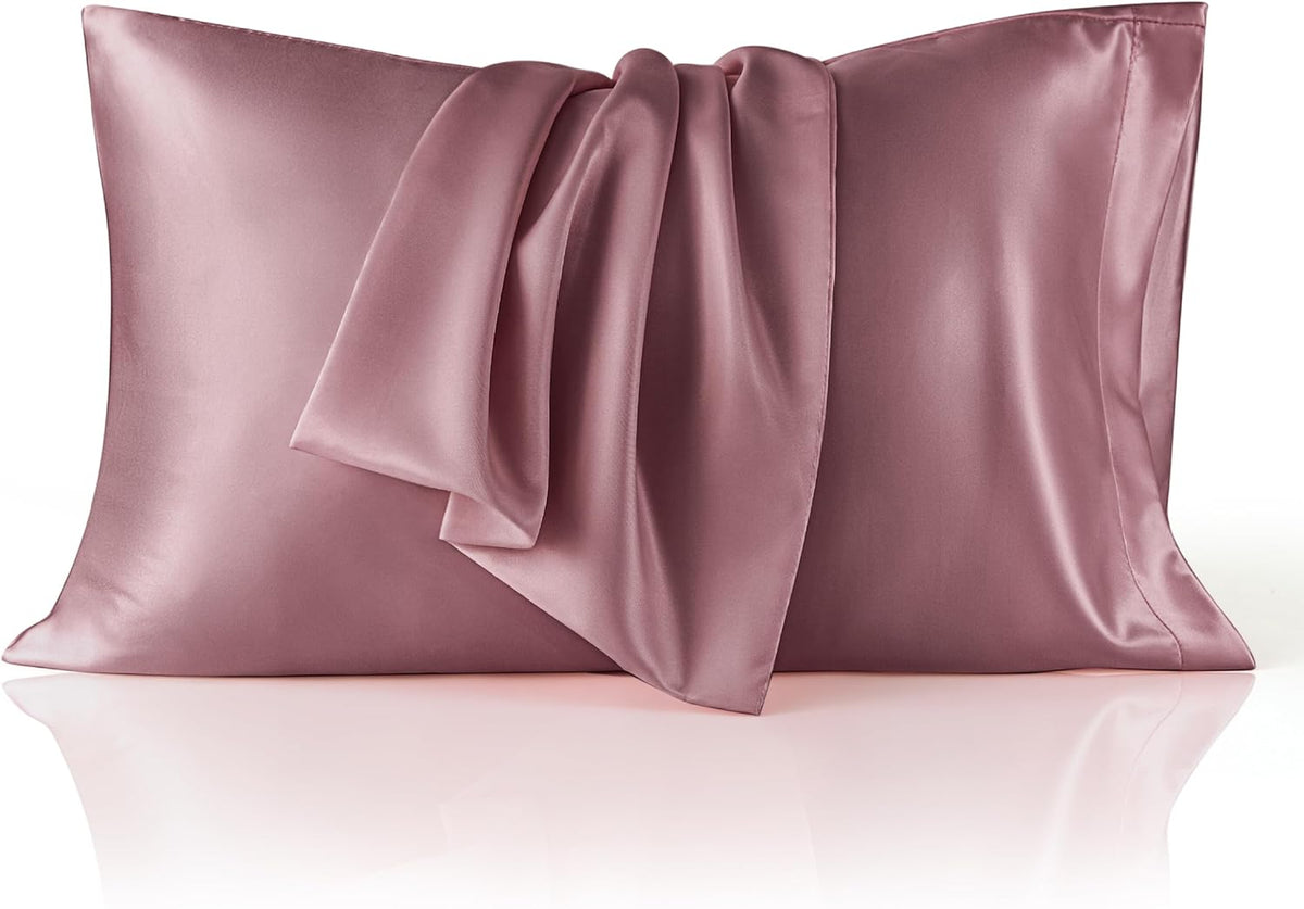 Bedsure Satin Pillow Case Queen Size 2 Pack, Similar to Silk Pillow Cases, Silky Pillowcase Covers with Envelope Closure, Room Decor Valentine Gifts for Women Men, Grey, 20x30 Inches