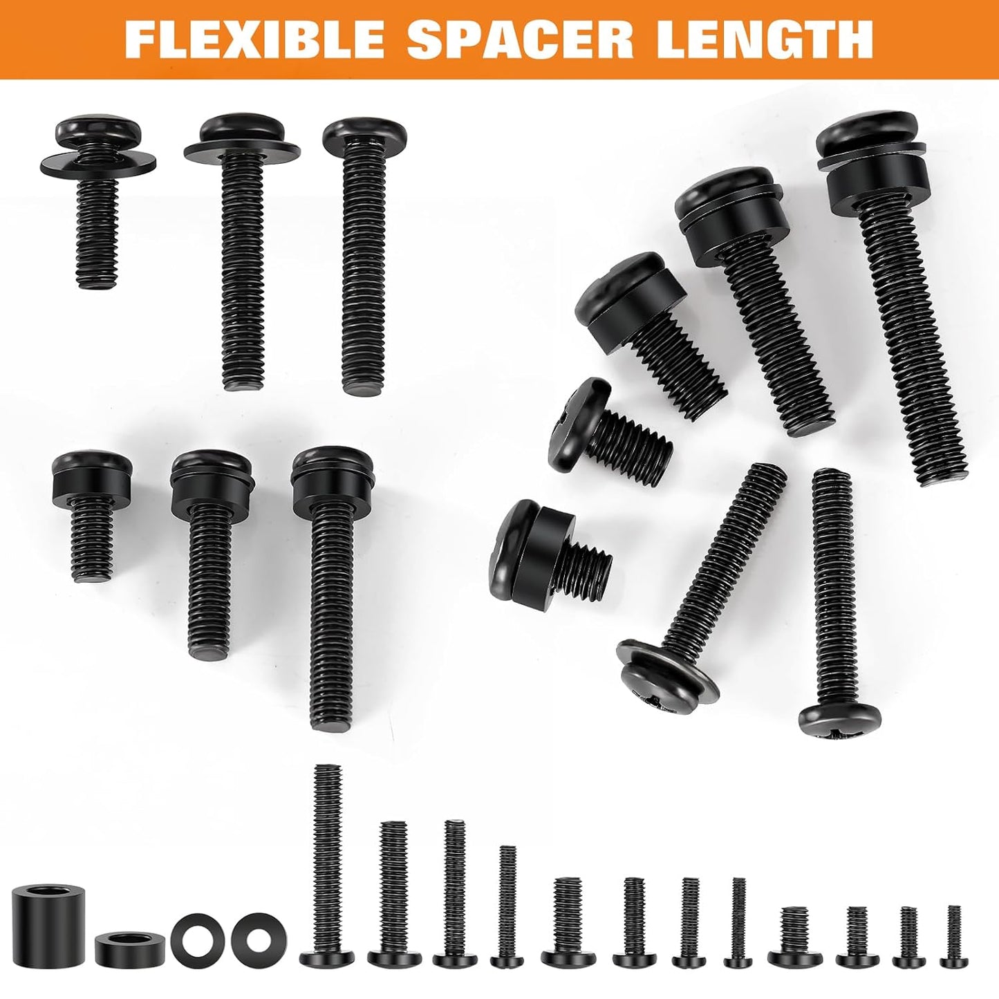 Universal TV Mounting Hardware Screw Kit Set - M4 M5 M6 M8 Screws,Spacers and Washers for Most TV/Monitor VESA Mount, TV Mount Replacement Screws with Box up to 80 inch(Black)