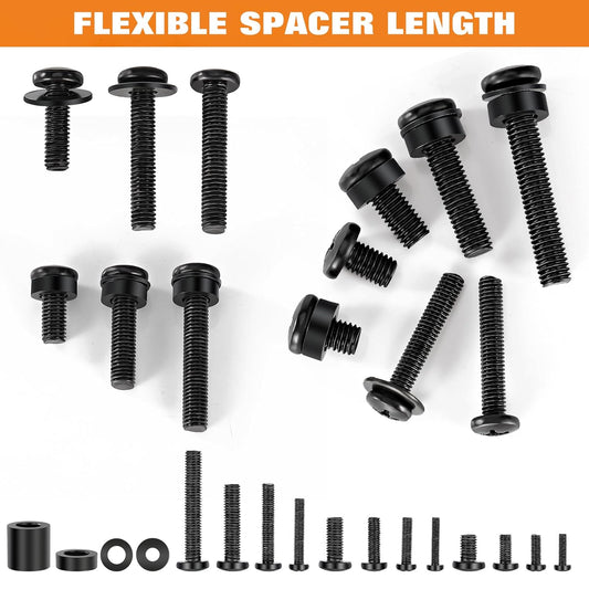 Universal TV Mounting Hardware Screw Kit Set - M4 M5 M6 M8 Screws,Spacers and Washers for Most TV/Monitor VESA Mount, TV Mount Replacement Screws with Box up to 80 inch(Black) - PuriLite