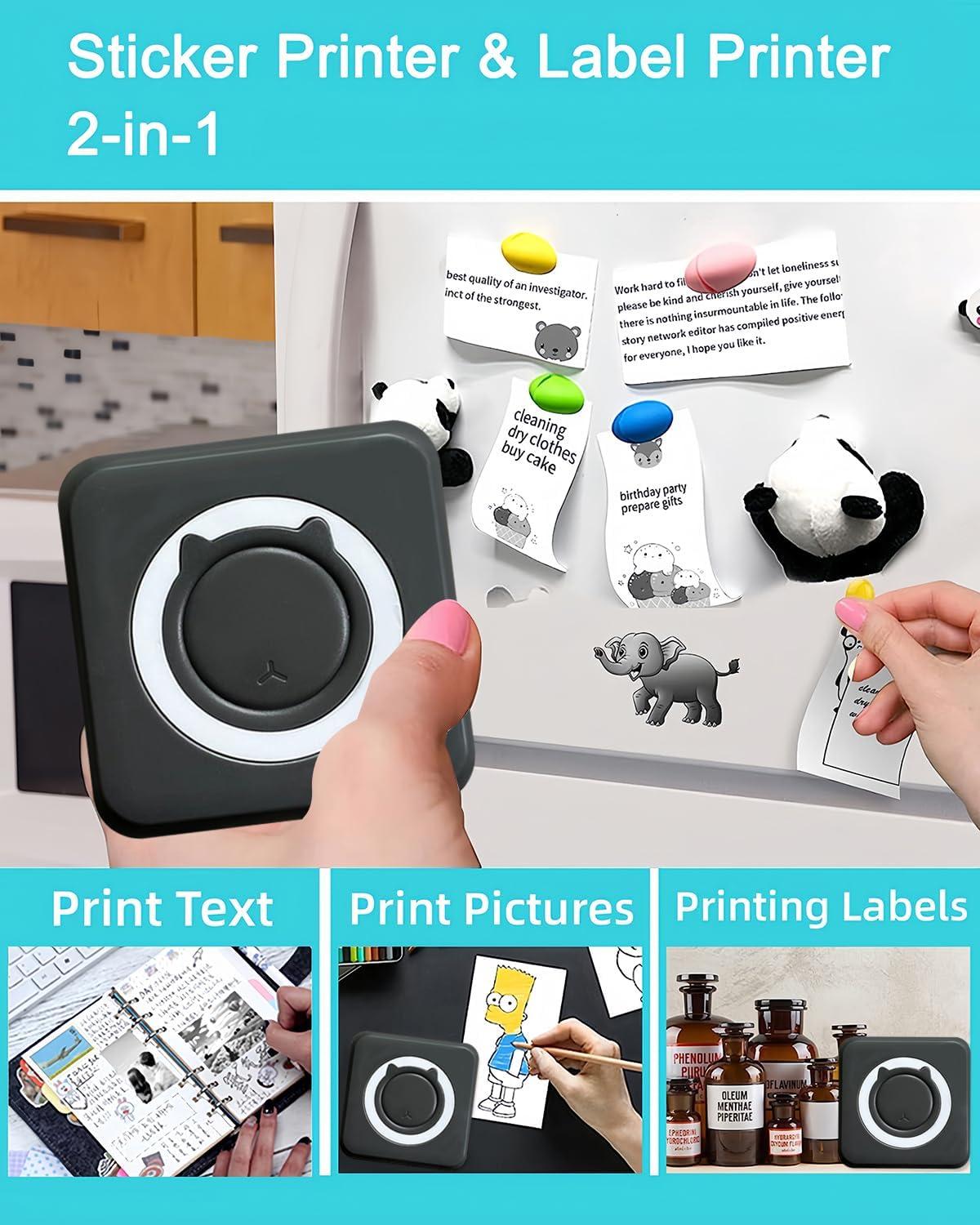 Label Maker - Mini Portable Sticker Printer with 13 Rolls Self-Adhesive Thermal Papers, Labeller Machine for Home Office Study Business Texts Journal, Blue