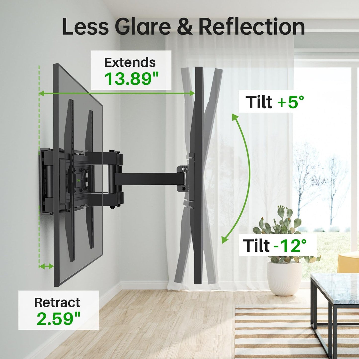 USX MOUNT Full Motion TV Wall Mount for 32-65 Inch TVs up to 99 Lbs, Wall Mount TV Bracket Smooth Swivel Extension, Articulating TV Mount Fit 12" 16" Wood Studs, Max VESA 400x400mm, XMM908