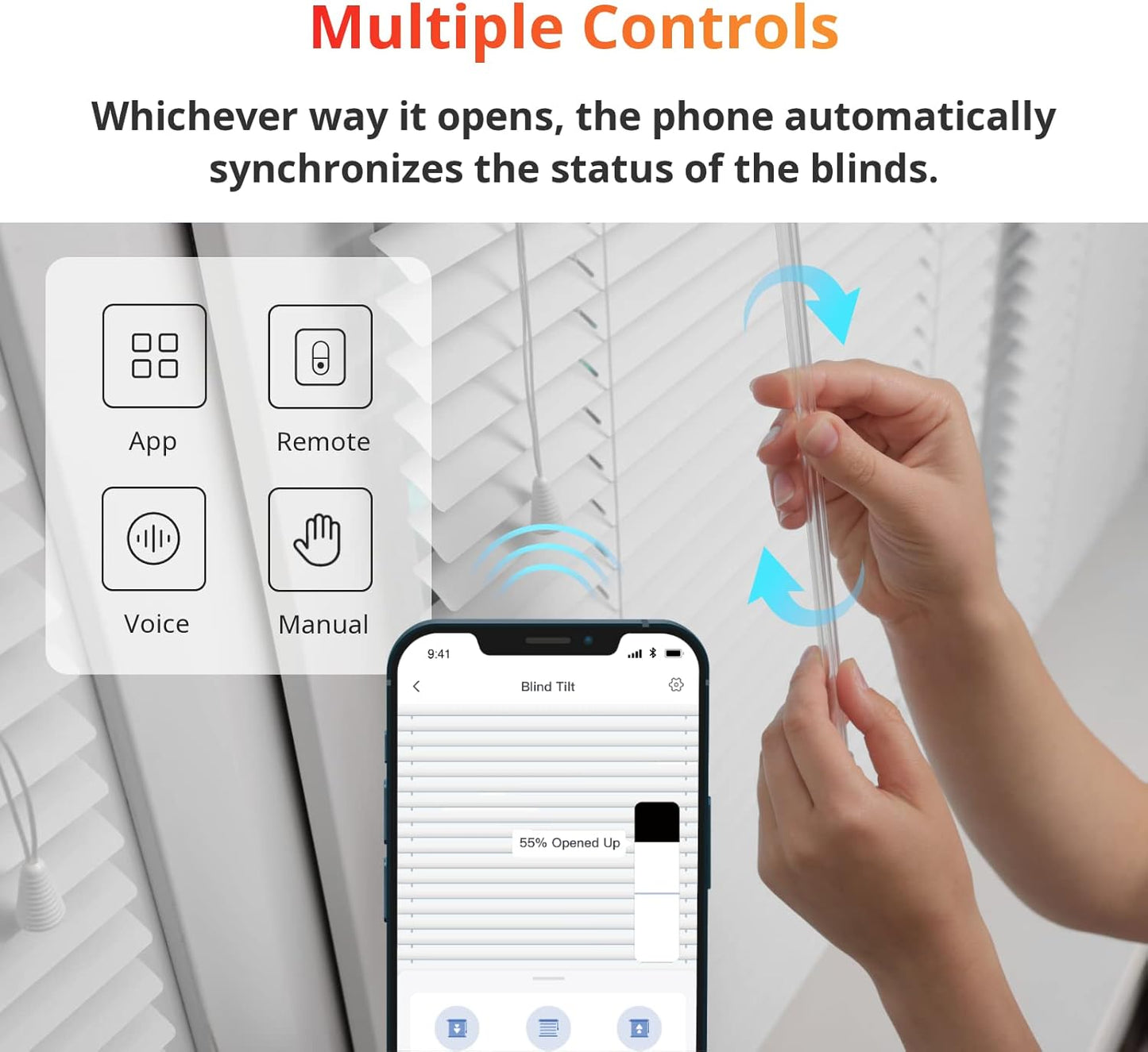SwitchBot Blind Tilt Motorized Blinds - Smart Electric Blinds with Bluetooth Remote Control, Solar Powered, Light Sensing Control, Add SwitchBot Hub Mini to Make it Compatible with Alexa & Google Home