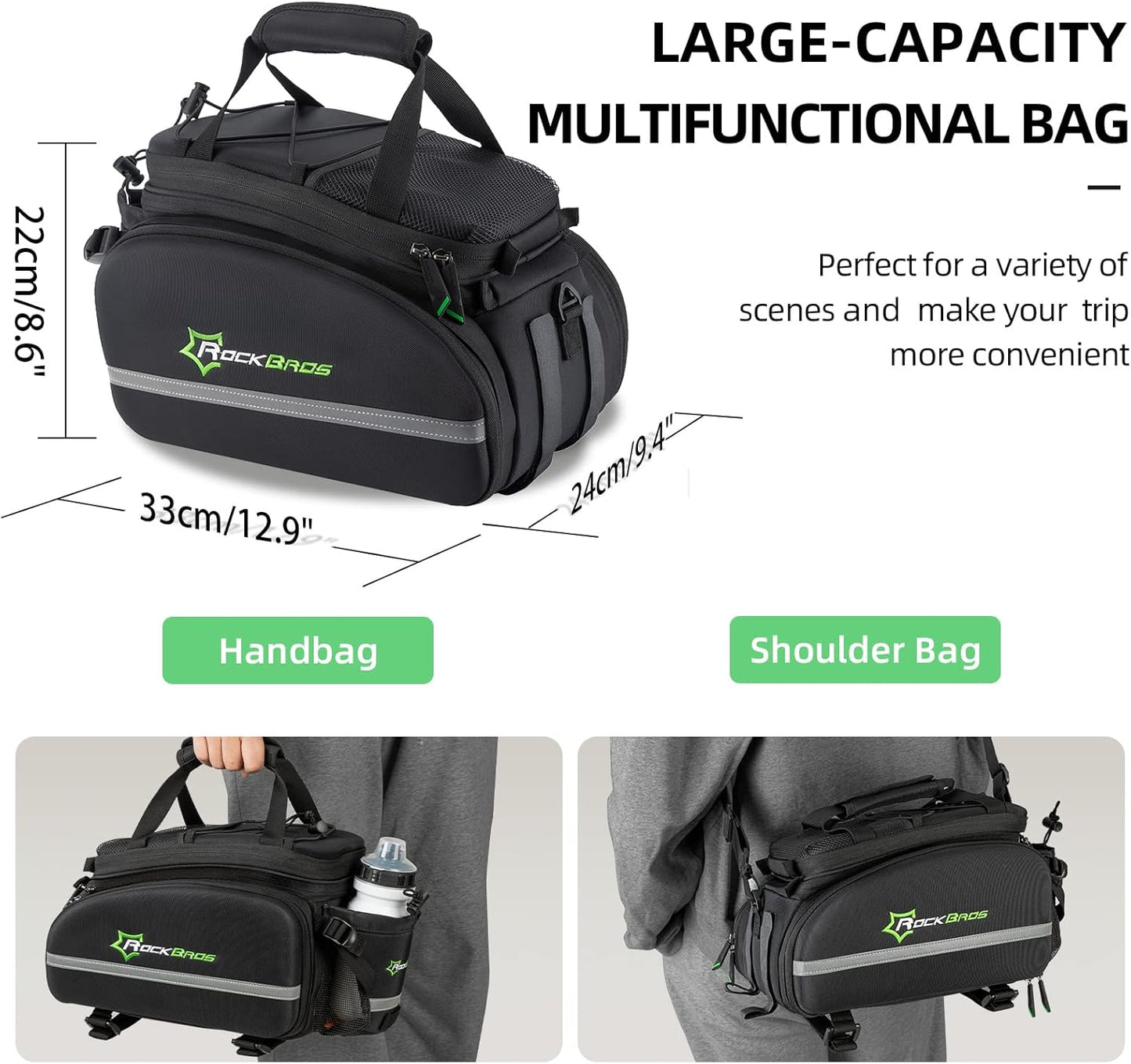 ROCKBROS Bike Panniers for Bicycle, Bike Trunk Bag Rear Bike Rack Bag for Travel Bicycle eBike Accessories Cargo Carrier Bag