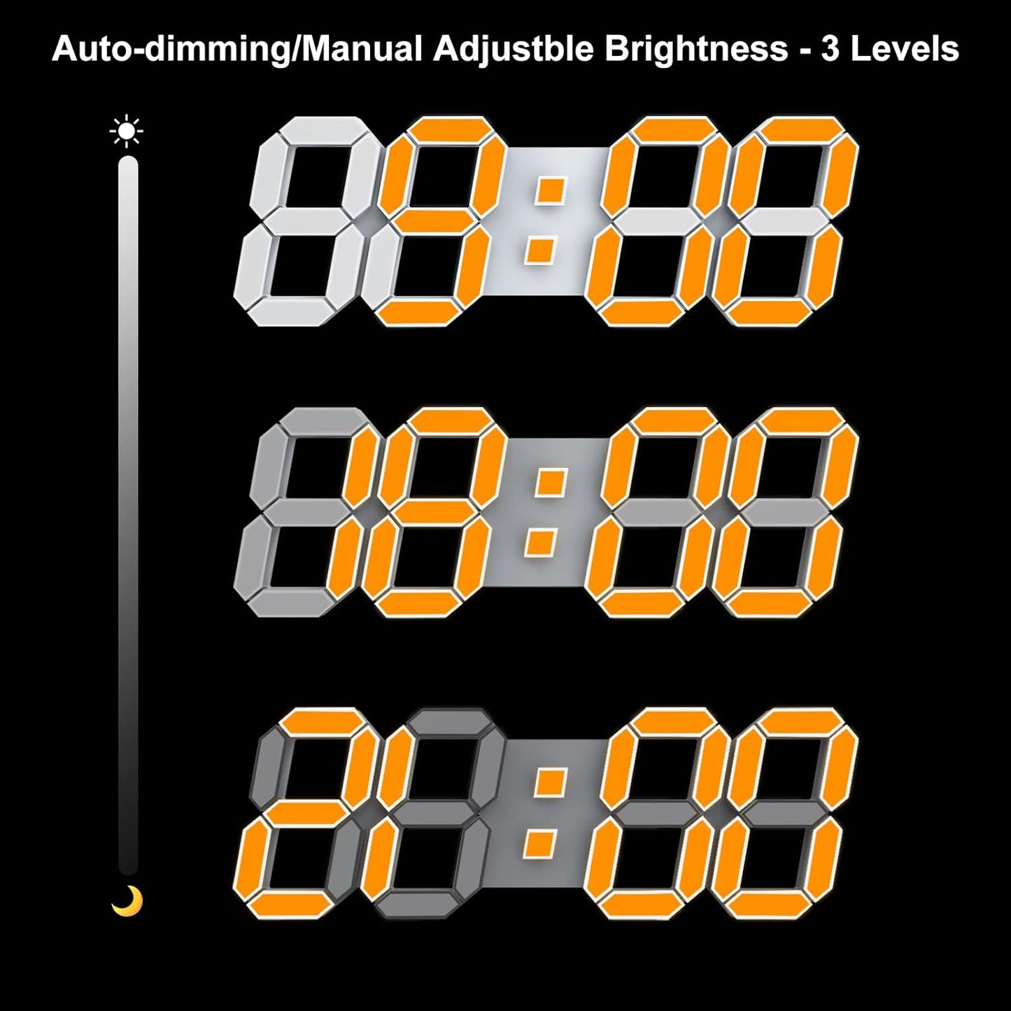 Deeyaple 3D LED Digital Wall Clock Modern Alarm Clock Adjust Brightness 12/24 Time Date Temperature Silent Snooze USB Night Light Remote Control Kitchen Bedroom Living Room Small 9.7 inch White