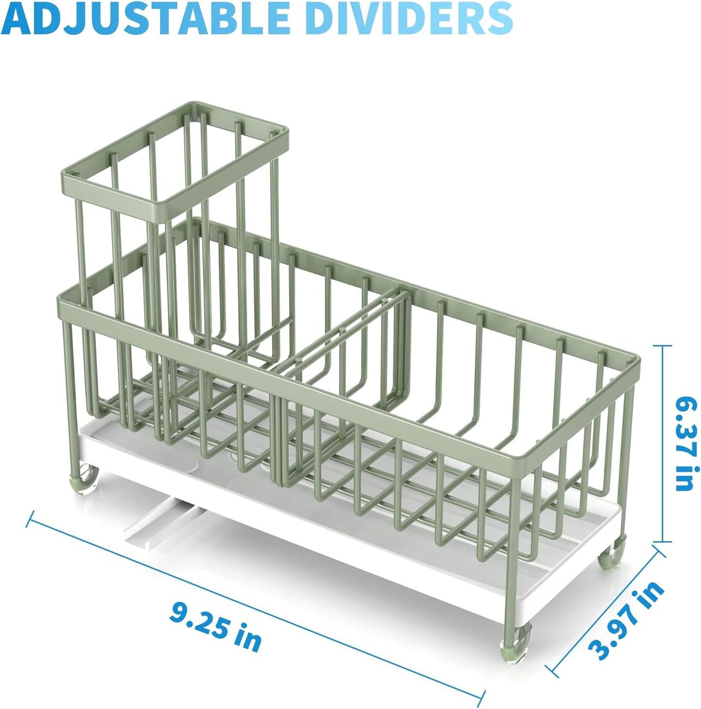 Cisily Sponge Holder for Kitchen Sink, Sink Caddy with High Brush Holder, Organzier Rustproof 304 Stainless Steel Dish Organizer Divider, Soap Dispenser Storage (Black)