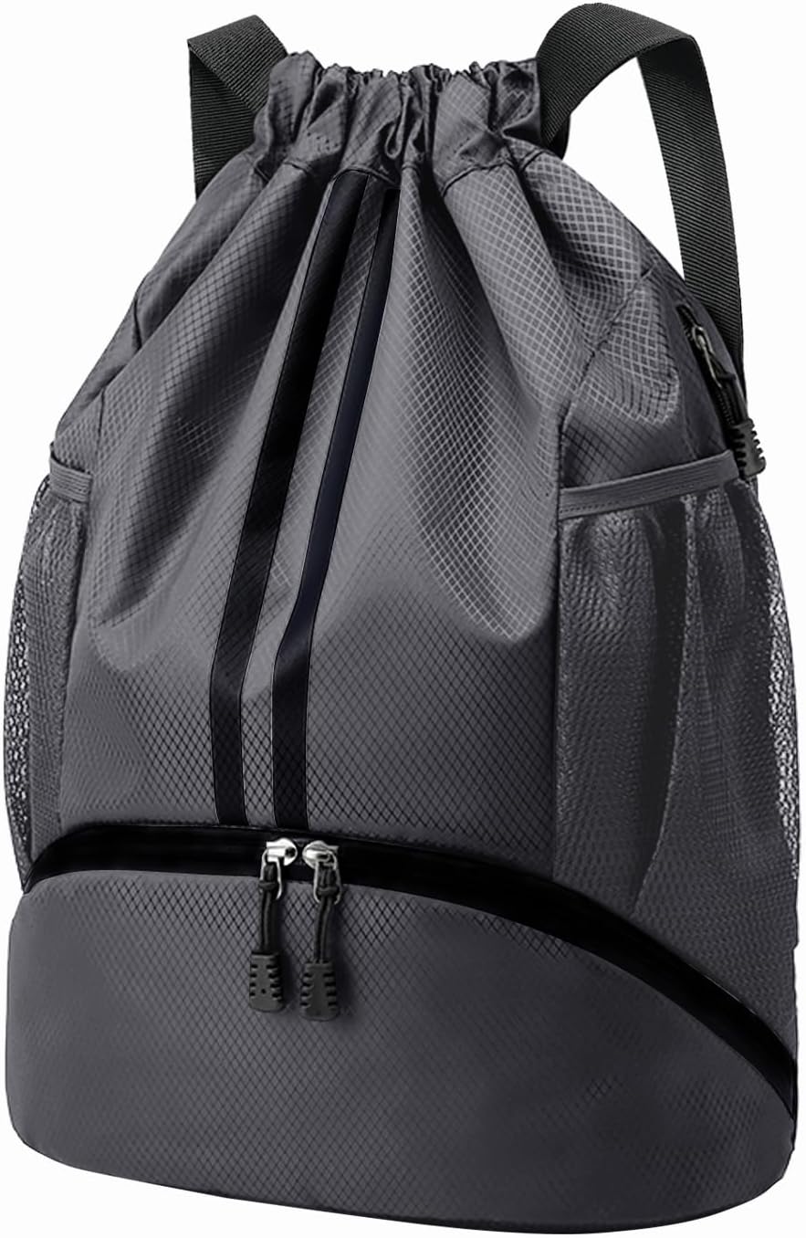 Hoedia Sports Drawstring Backpack - String Swim Gym Bag with Shoes Compartment and Wet Proof Pocket for Women/Men