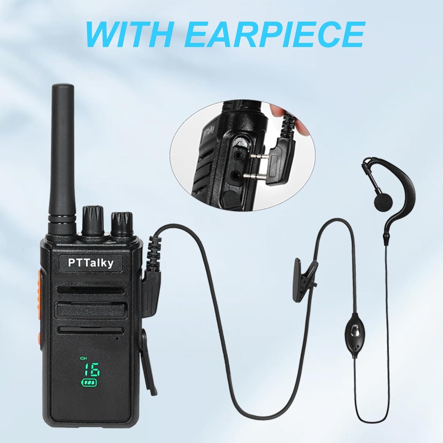 PTTalky FR1 Walkie Talkies for Adults Long Range, Rechargeable 2-Way Radio Walkie Talkie with Charge Cable Charger Dock for Hunting Commercial Cruises (2 Pack)