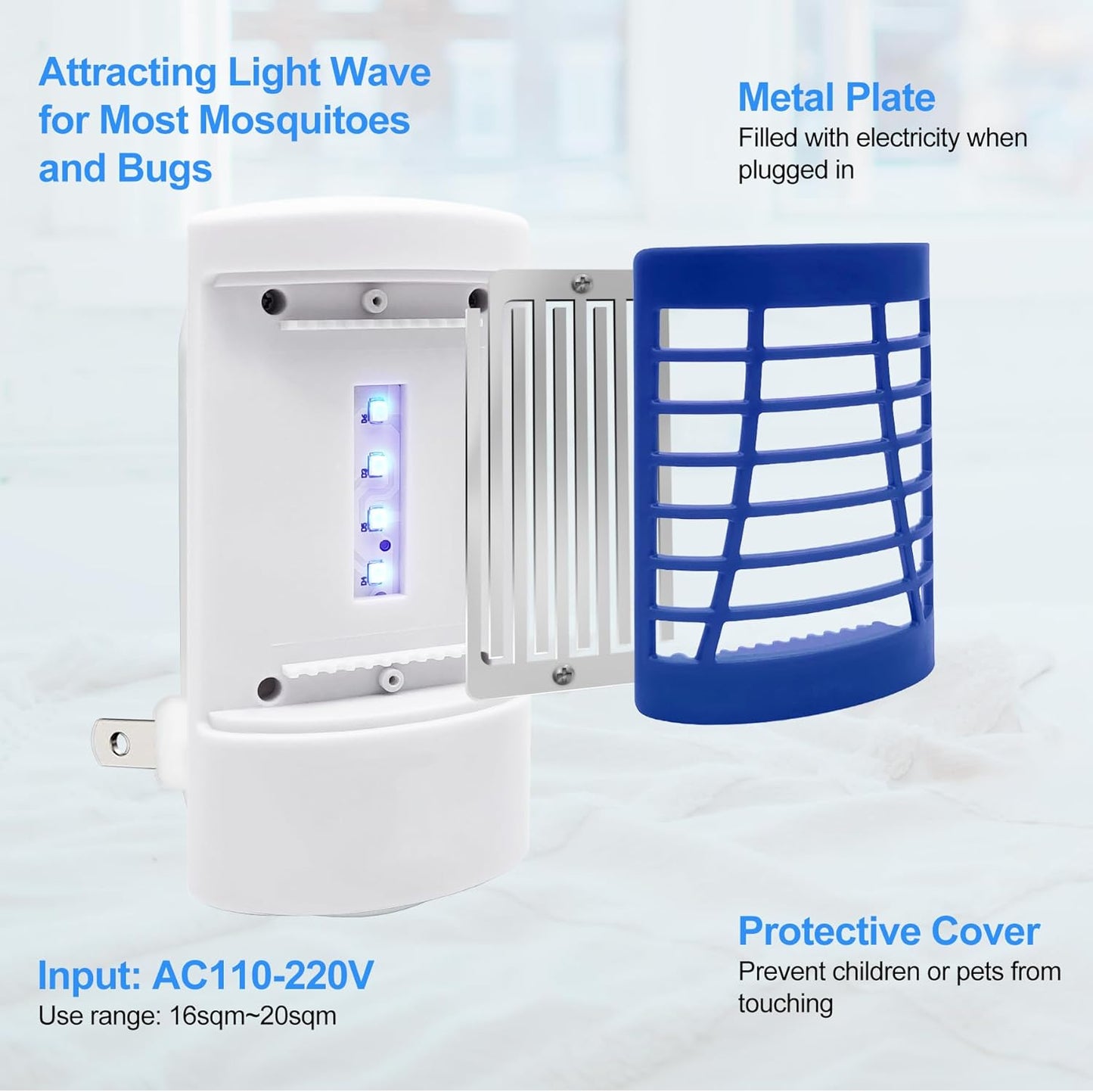 Bug Zapper Indoor,Electronic Fly Zapper Lamp for Familie,LED Lights Eliminates Flies Flying Pests - Non-Toxic - Silent - Effective Operation UV