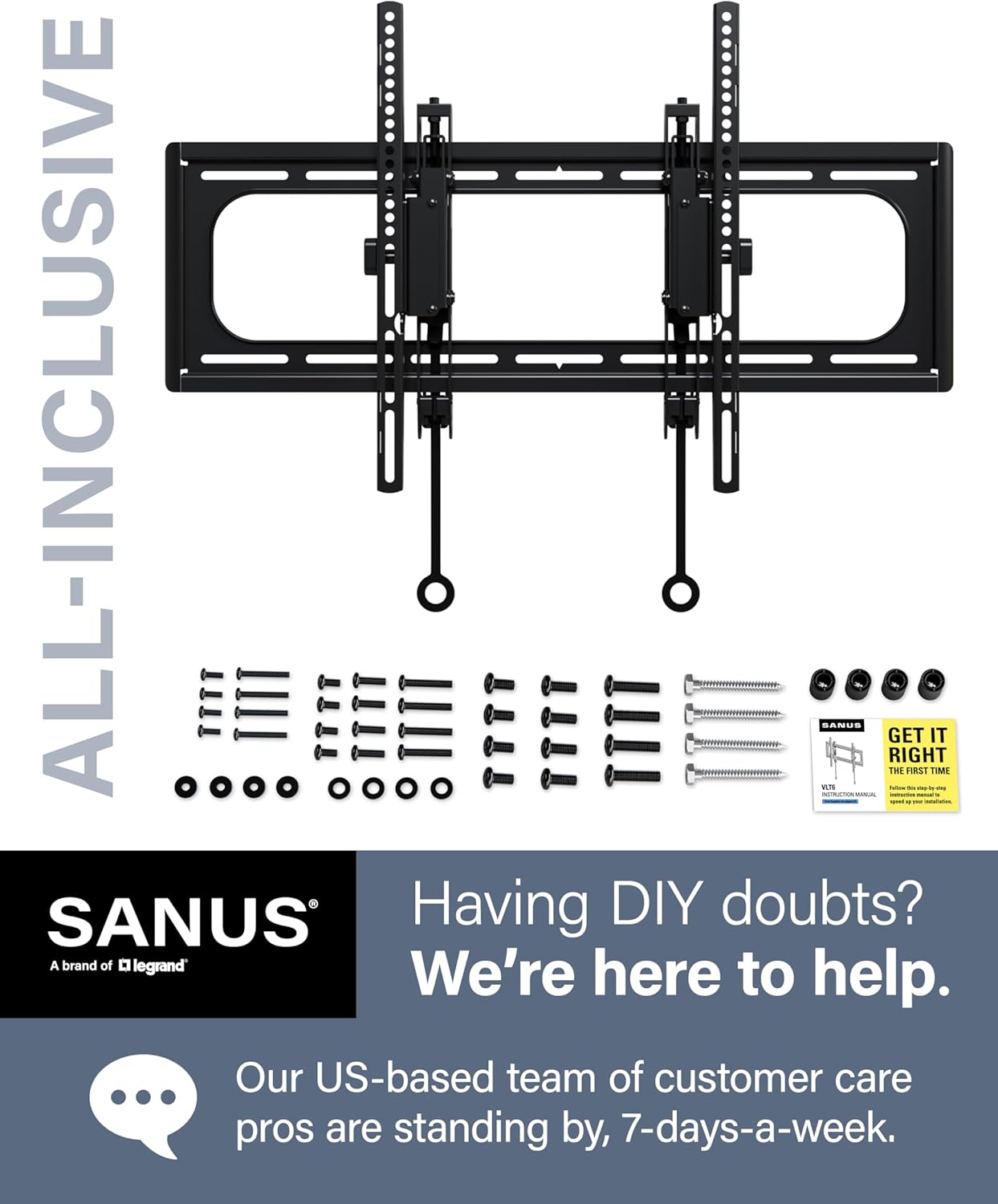 SANUS Advanced Tilt Premium Universal TV Wall Mount for 46” to 90” Flat-Panel TVs - Low Profile, Smooth Extension & Easy to Install - Model VLT6-B1