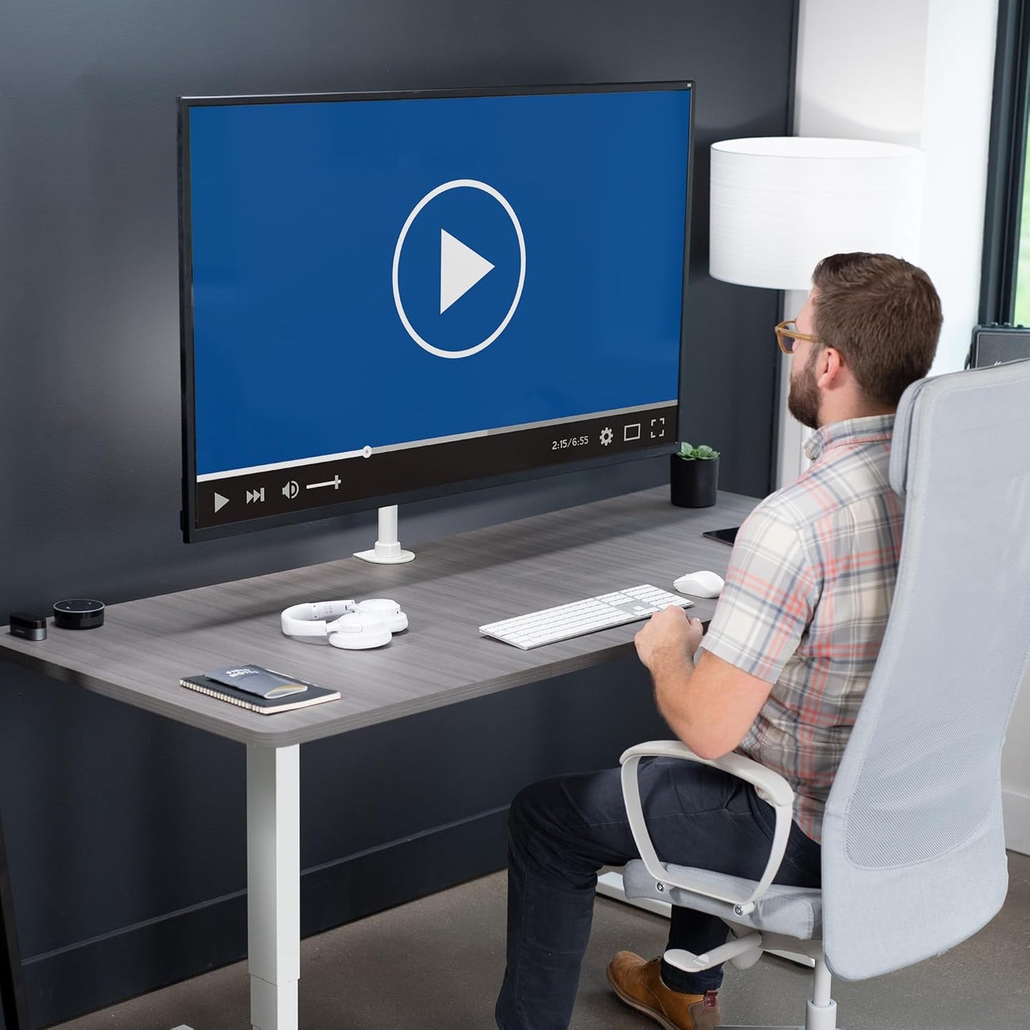 VIVO Ultra Wide TV Desk Mount for up to 55 inch Screens Weighing 29.9kg, Full Motion Height Adjustable Single Television Stand, Black, STAND-V155C