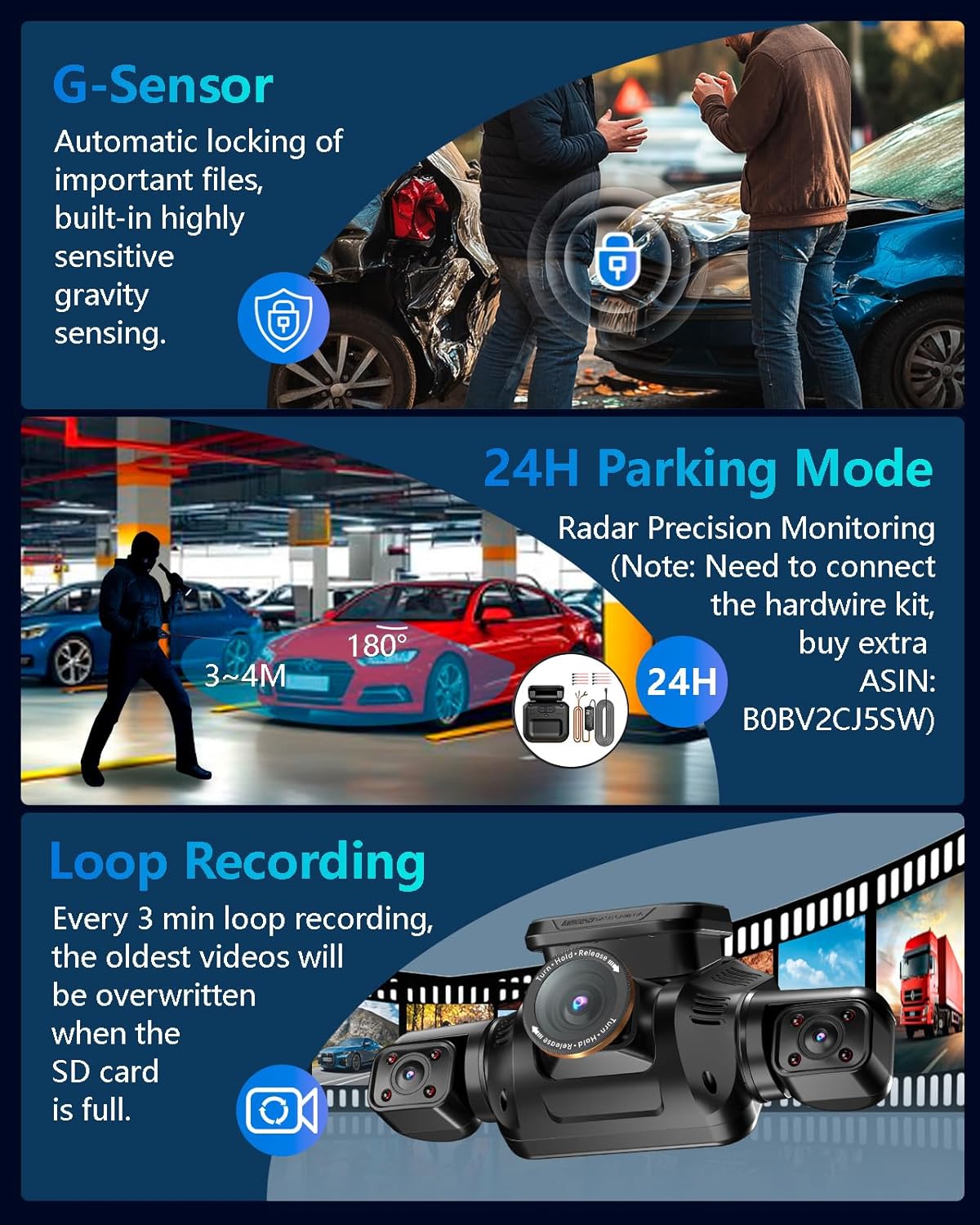 AI Dash Cam, 4 Channel Dash Cam Front and Rear, 4K Dash Camera with Driver Monitor System, Car Camera with 128GB SD Card, 360° Camera for Cars Built-in WiFi GPS, Night Vision, 24H Parking Mode V8Pro