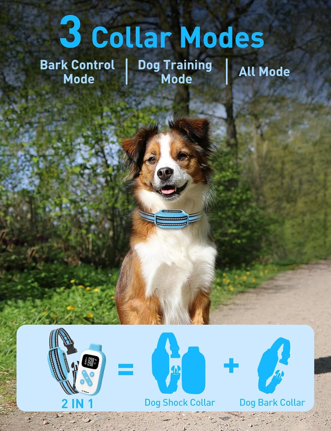 DOGLinsen 2-in-1 Bark and Shock Collar for Dogs, Smart Anti Barking Dog Training Collar with 5 Adjustable Sensitivity, Automatic Bark Collar with Remote, Vibration, Beep, Shock and Automatic